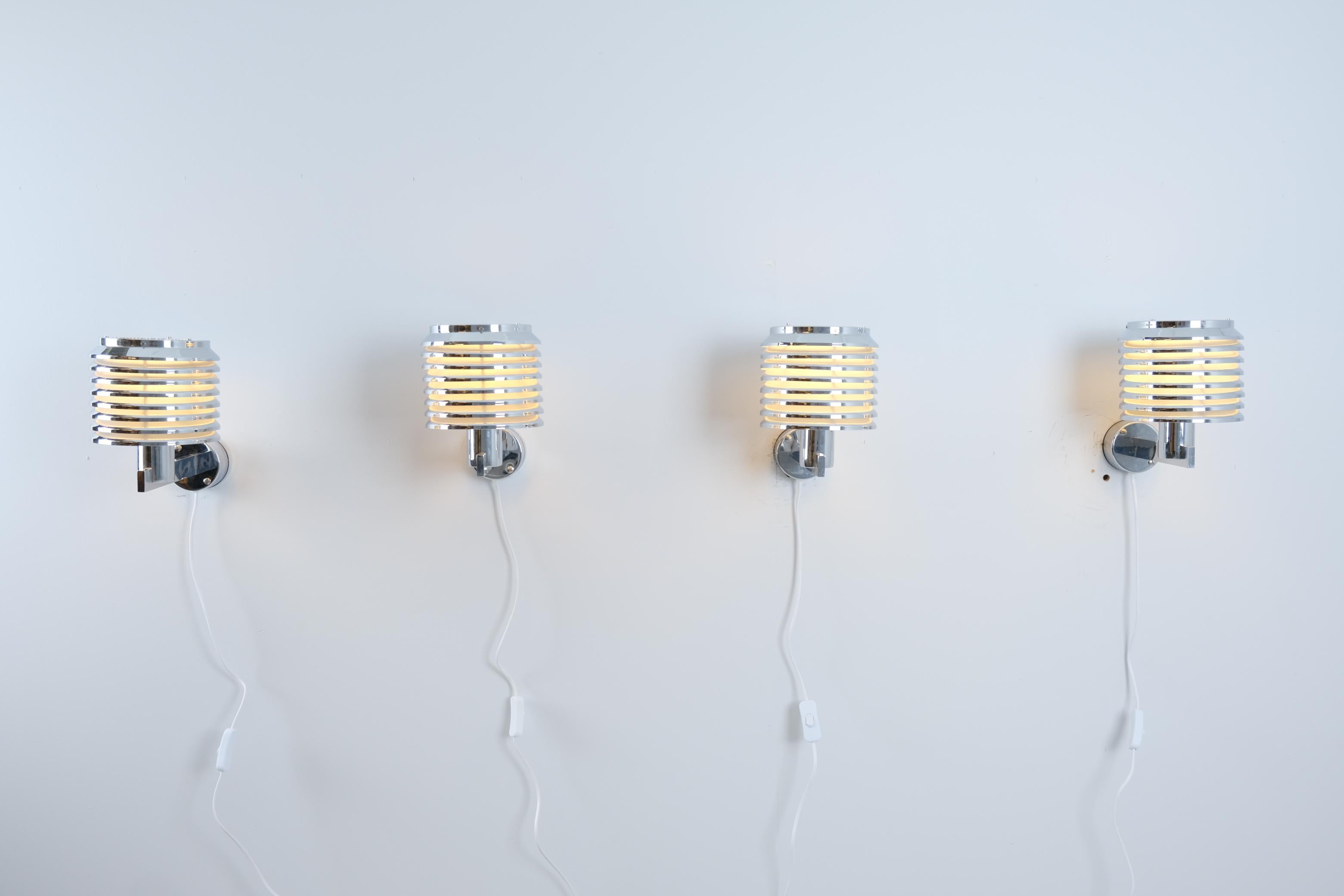 Swedish Hans-Agne Jakobsson Set of 4 Chromed Wall Lamps Model. V-299, Sweden 1970s For Sale