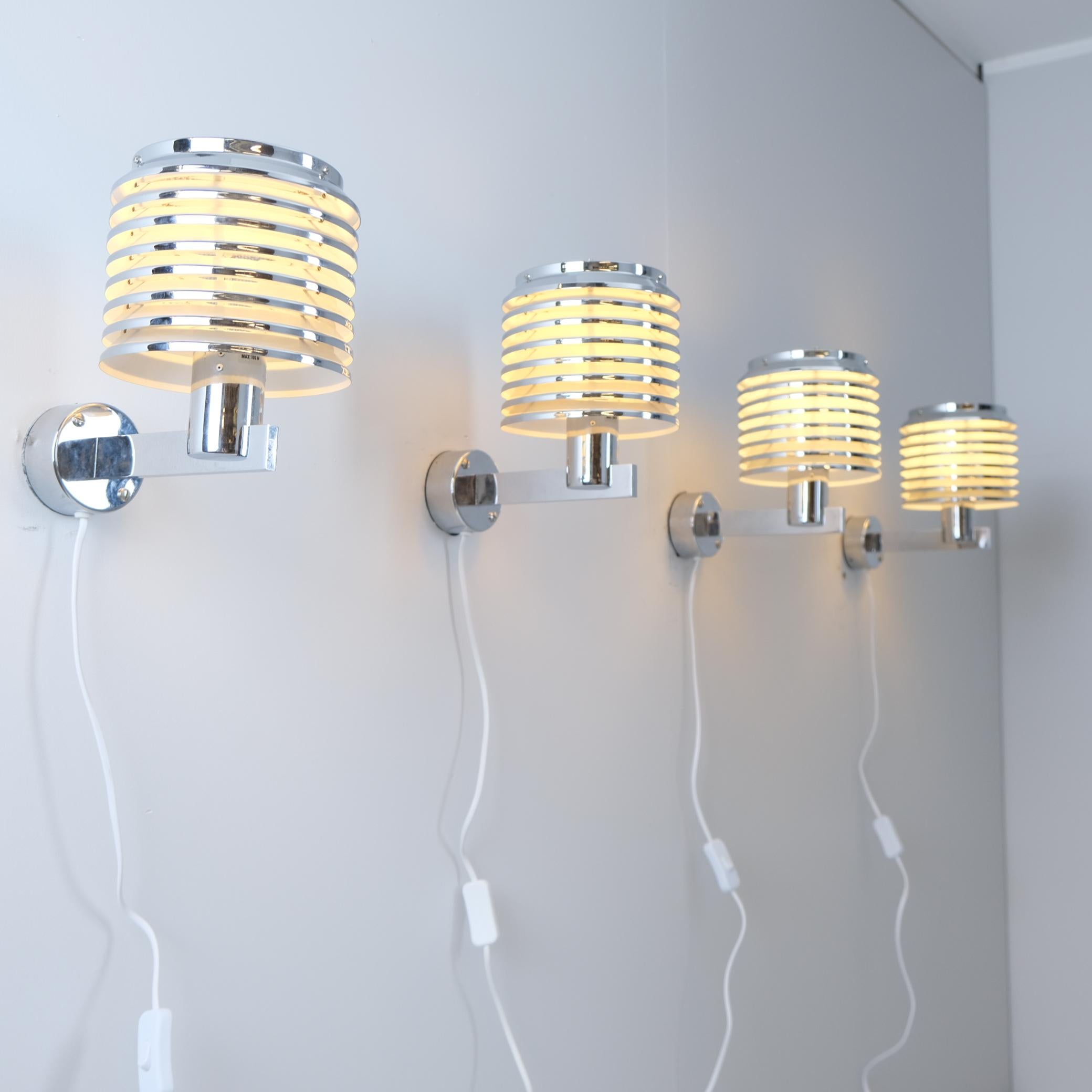 Scandinavian Modern Hans-Agne Jakobsson Set of 4 Chromed Wall Lamps Model. V-299, Sweden 1970s For Sale