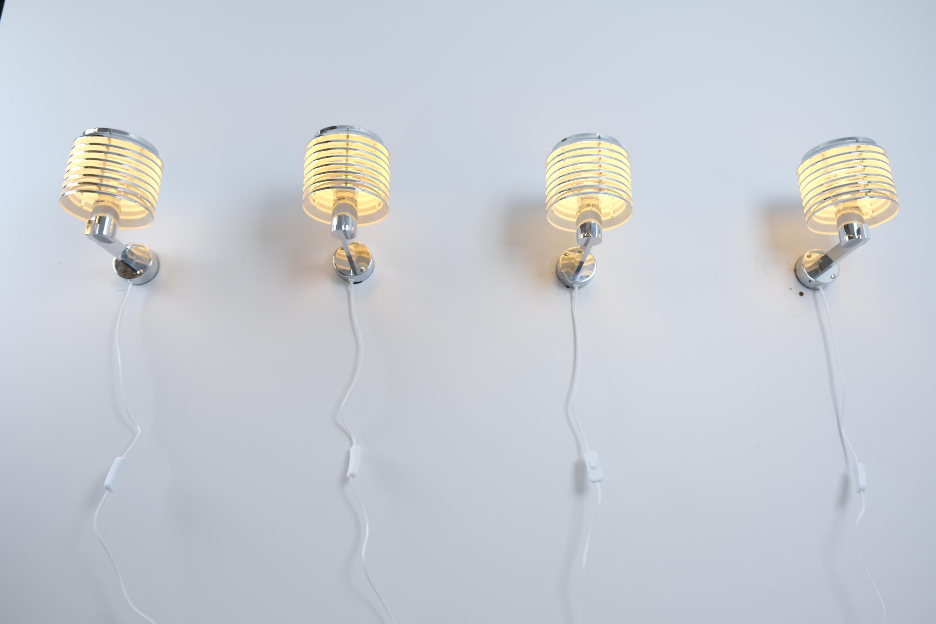 Hans-Agne Jakobsson Set of 4 Chromed Wall Lamps Model. V-299, Sweden 1970s For Sale 1