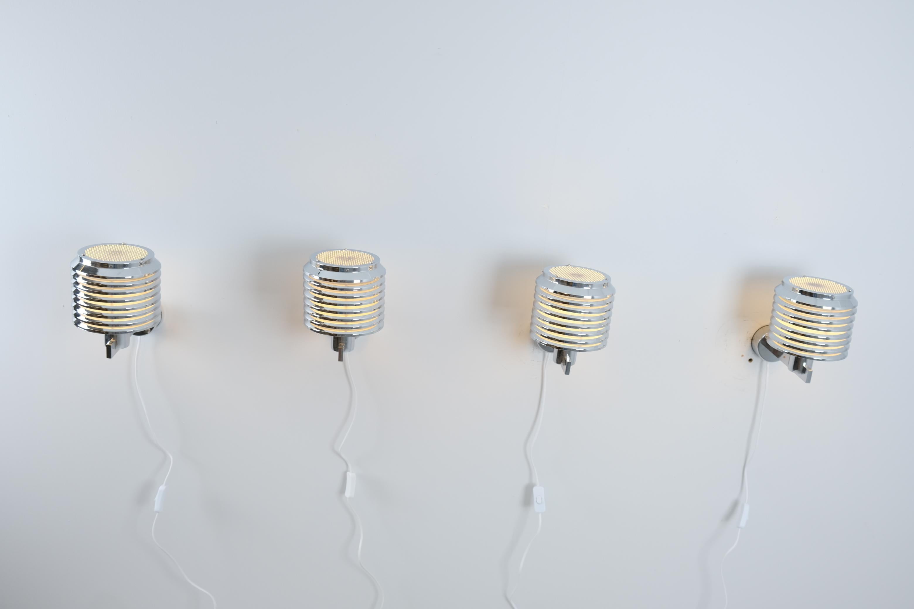 Hans-Agne Jakobsson Set of 4 Chromed Wall Lamps Model. V-299, Sweden 1970s For Sale 1