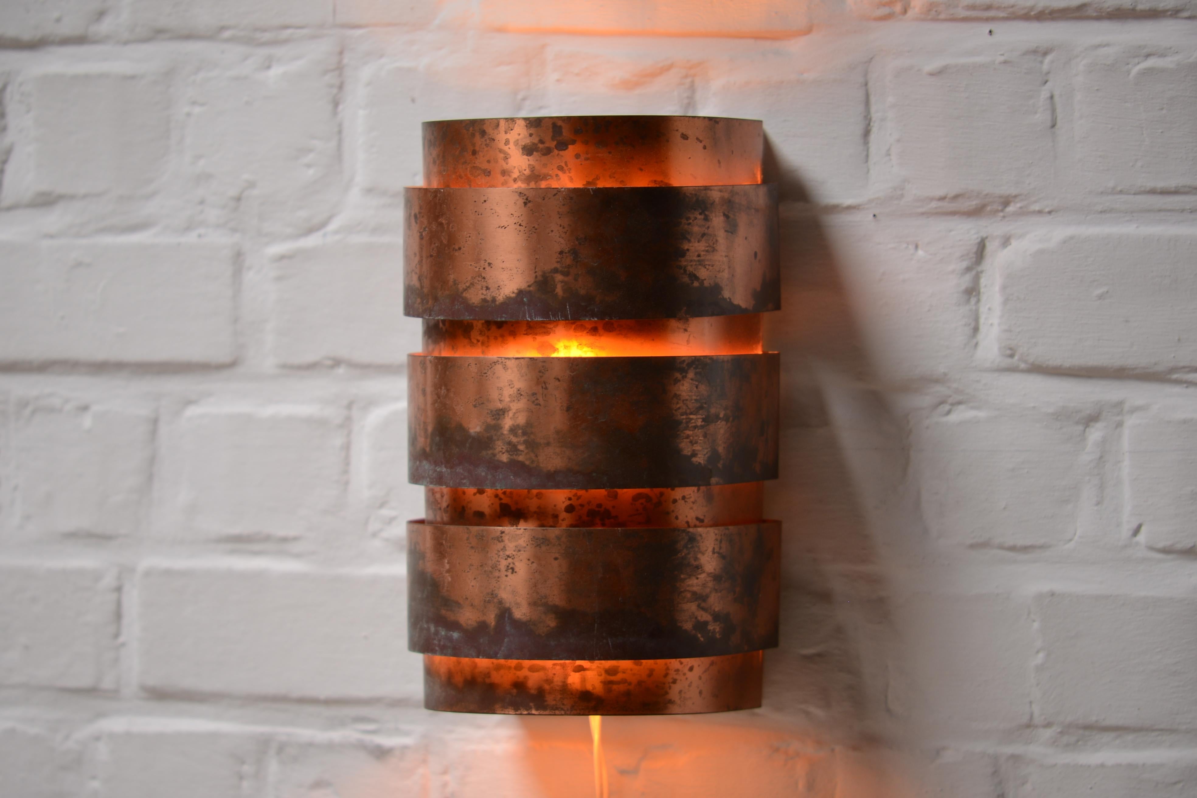 Swedish Hans Agne Jakobsson Set of 4 Patinated Copper Wall Lamps, Sweden, 1960s For Sale