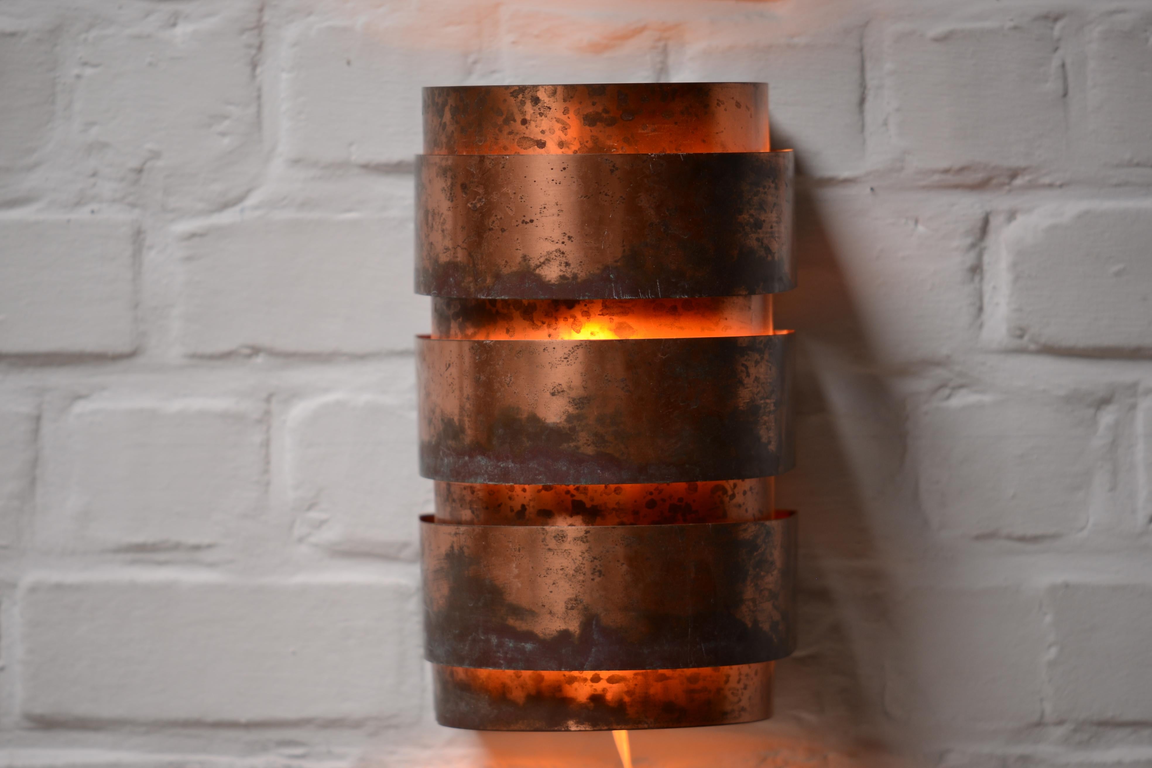Hand-Crafted Hans Agne Jakobsson Set of 4 Patinated Copper Wall Lamps, Sweden, 1960s For Sale