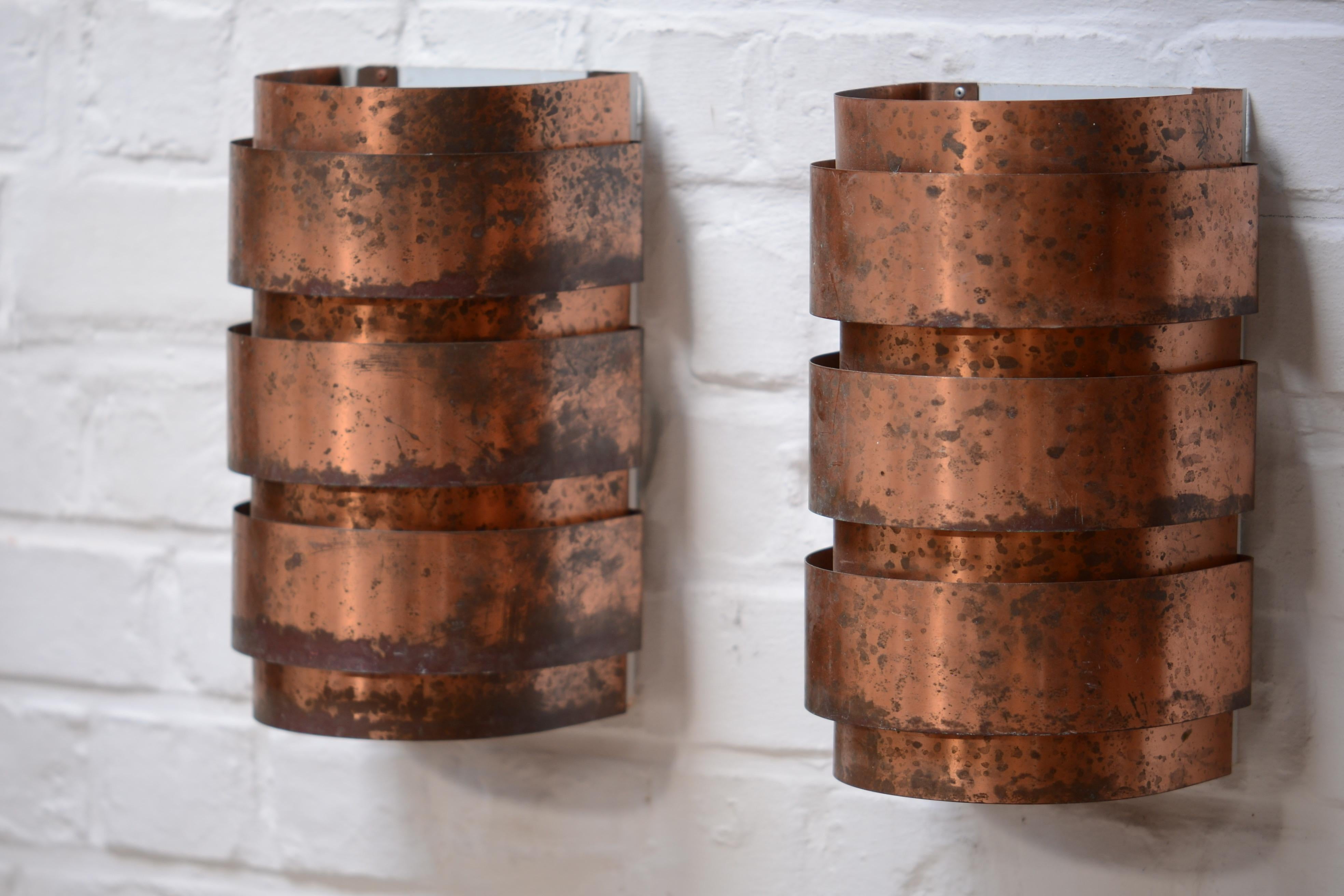 Mid-20th Century Hans Agne Jakobsson Set of 4 Patinated Copper Wall Lamps, Sweden, 1960s For Sale
