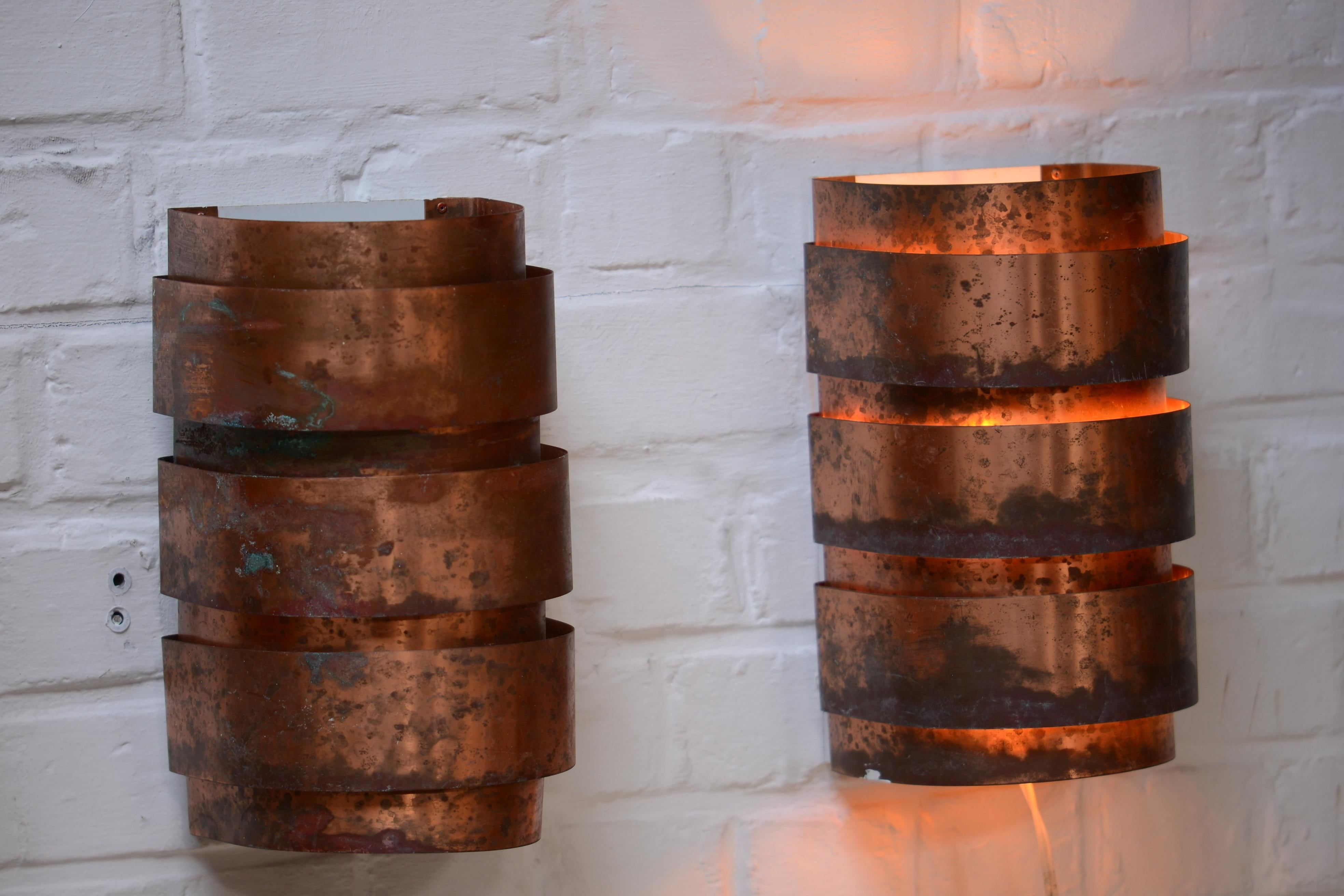Hans Agne Jakobsson Set of 4 Patinated Copper Wall Lamps, Sweden, 1960s For Sale 2