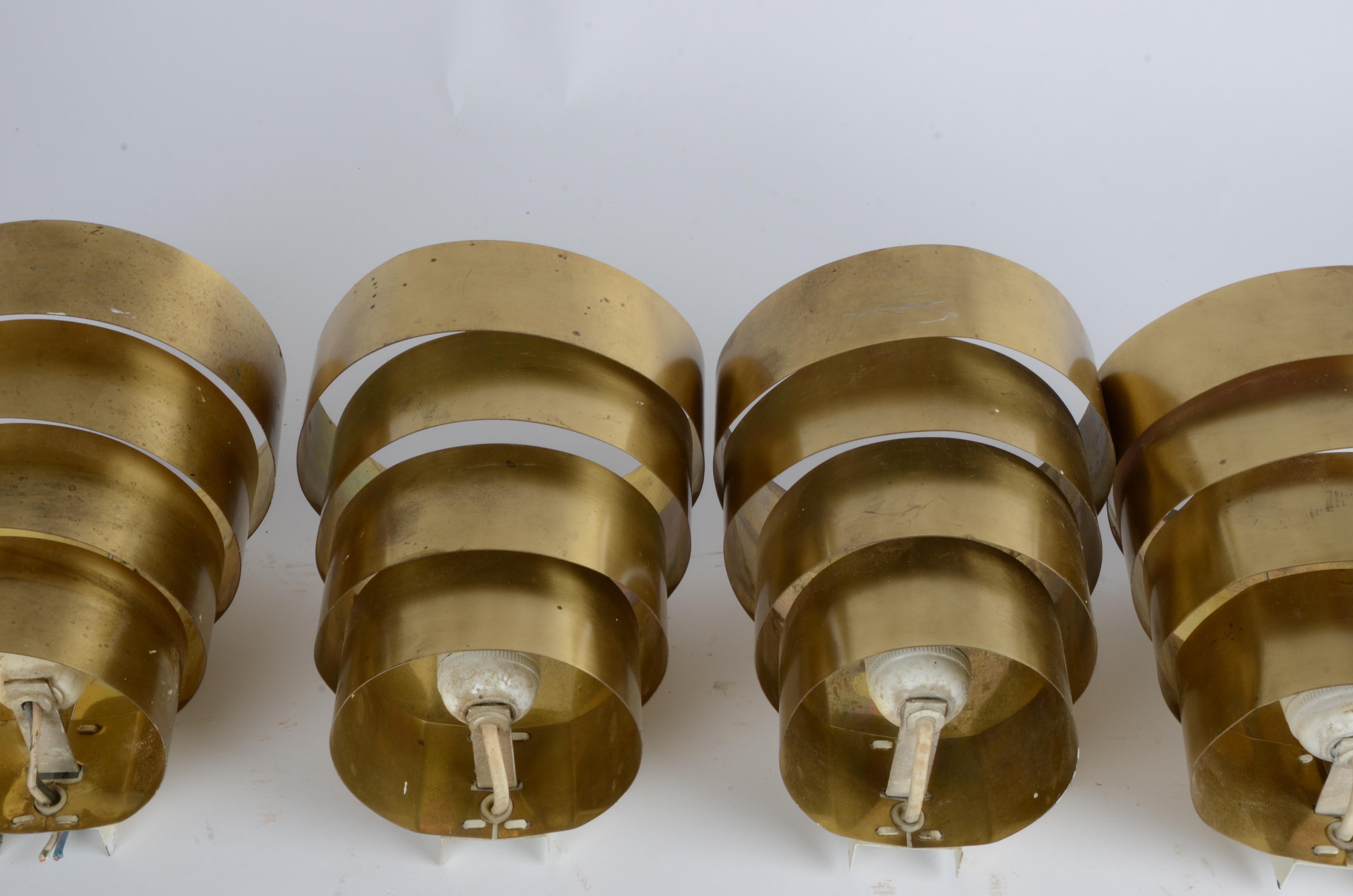 20th Century Hans-Agne Jakobsson, Set of Four Wall Scones, Brass, Markaryd, Sweden Mid 1900s For Sale