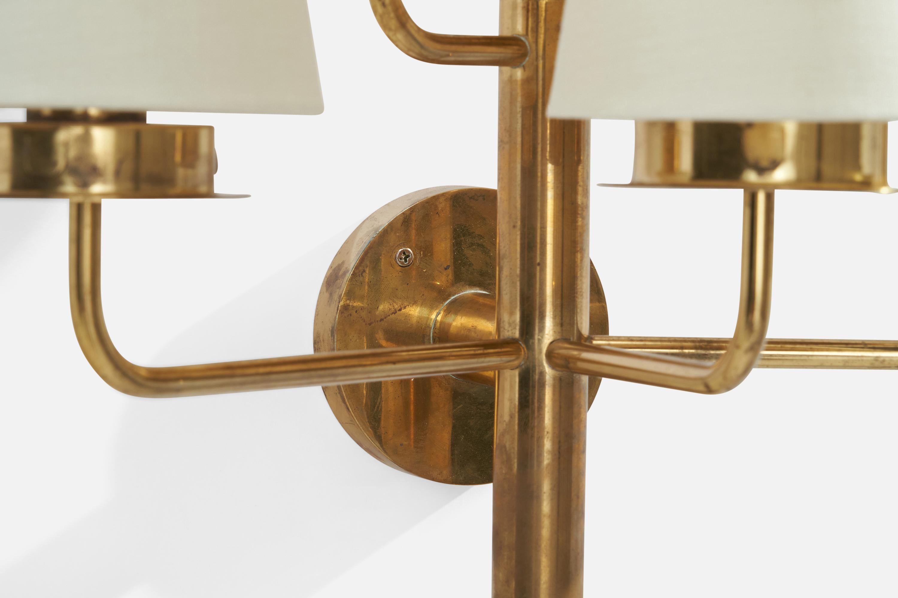 Hans-Agne Jakobsson, Sizeable Wall Lights, Brass, Fabric, Sweden, 1960s For Sale 4