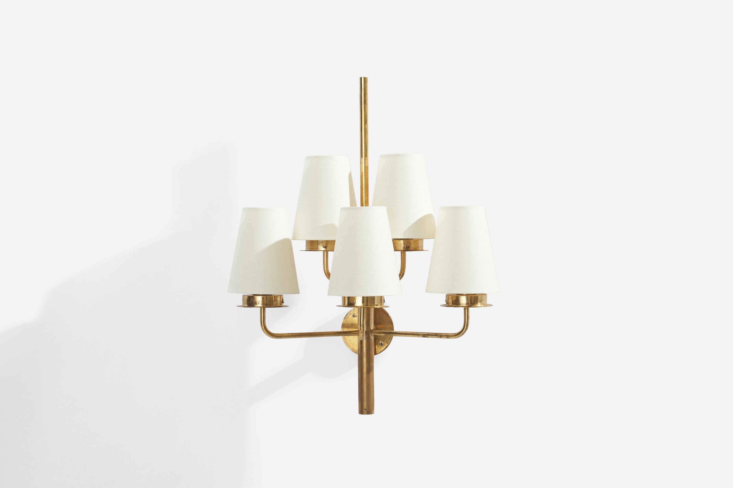 Mid-20th Century Hans-Agne Jakobsson, Sizeable Wall Lights, Brass, Fabric, Sweden, 1960s For Sale