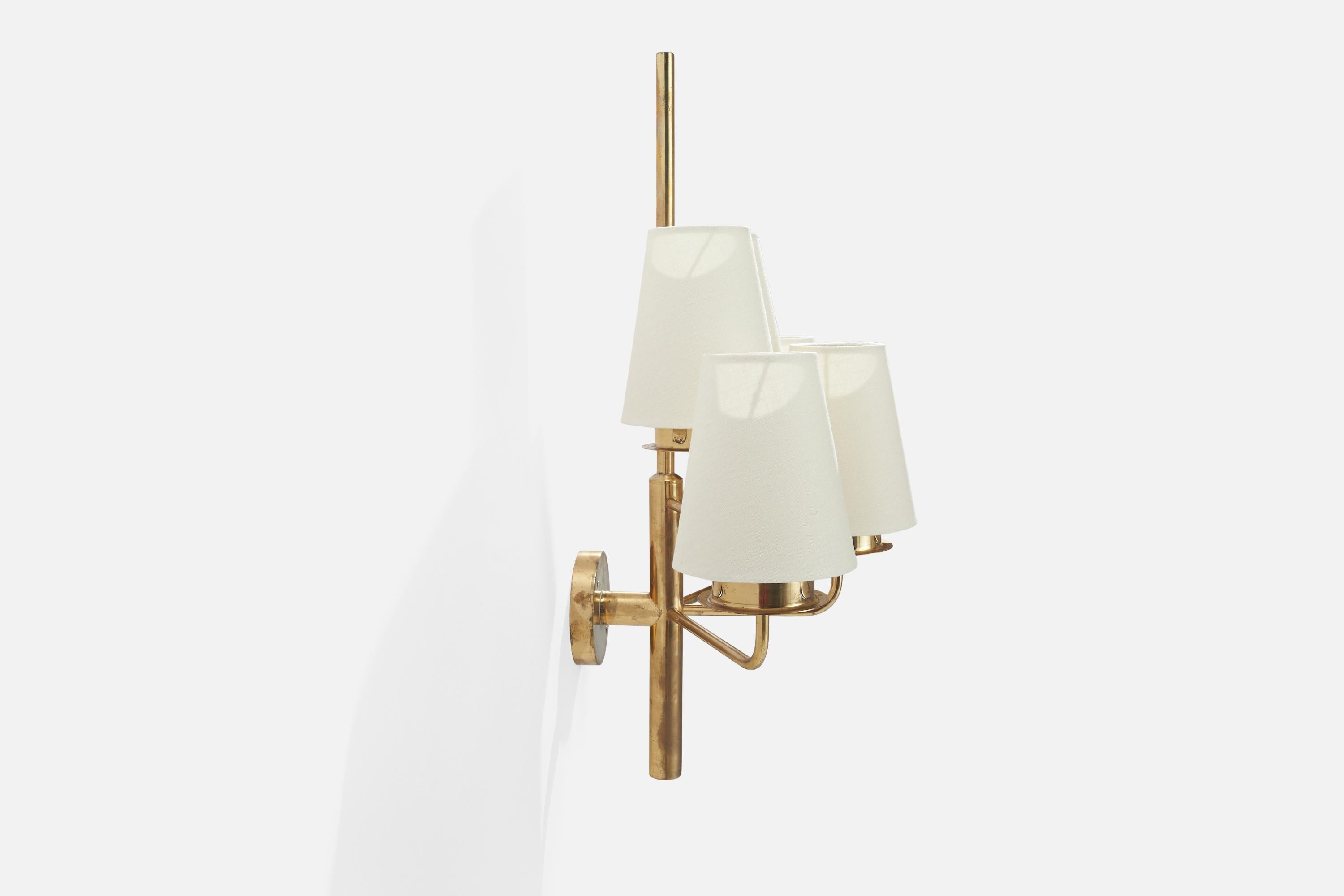 Hans-Agne Jakobsson, Sizeable Wall Lights, Brass, Fabric, Sweden, 1960s For Sale 2