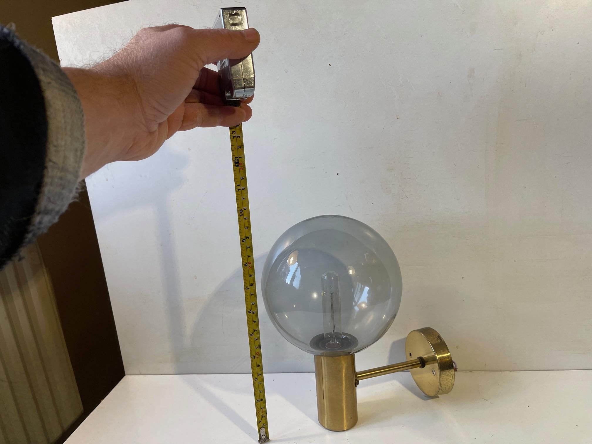 Mid-20th Century Hans Agne Jakobsson Soap Bubble Wall Sconce in Brass & Grey Smoke Glass, 1960s