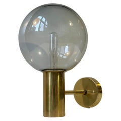 Hans Agne Jakobsson Soap Bubble Wall Sconce in Brass & Grey Smoke Glass, 1960s