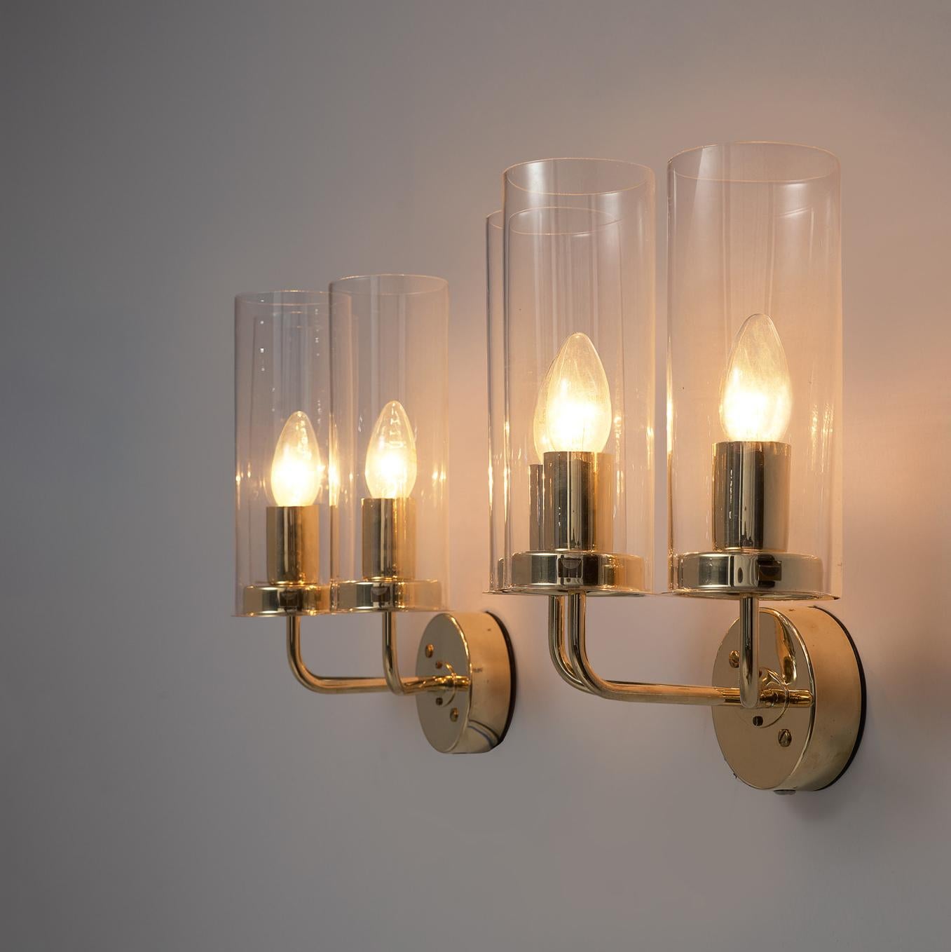 Hans-Agne Jakobsson 'Sonata' Wall Lights in Glass and Brass  In Good Condition For Sale In Waalwijk, NL