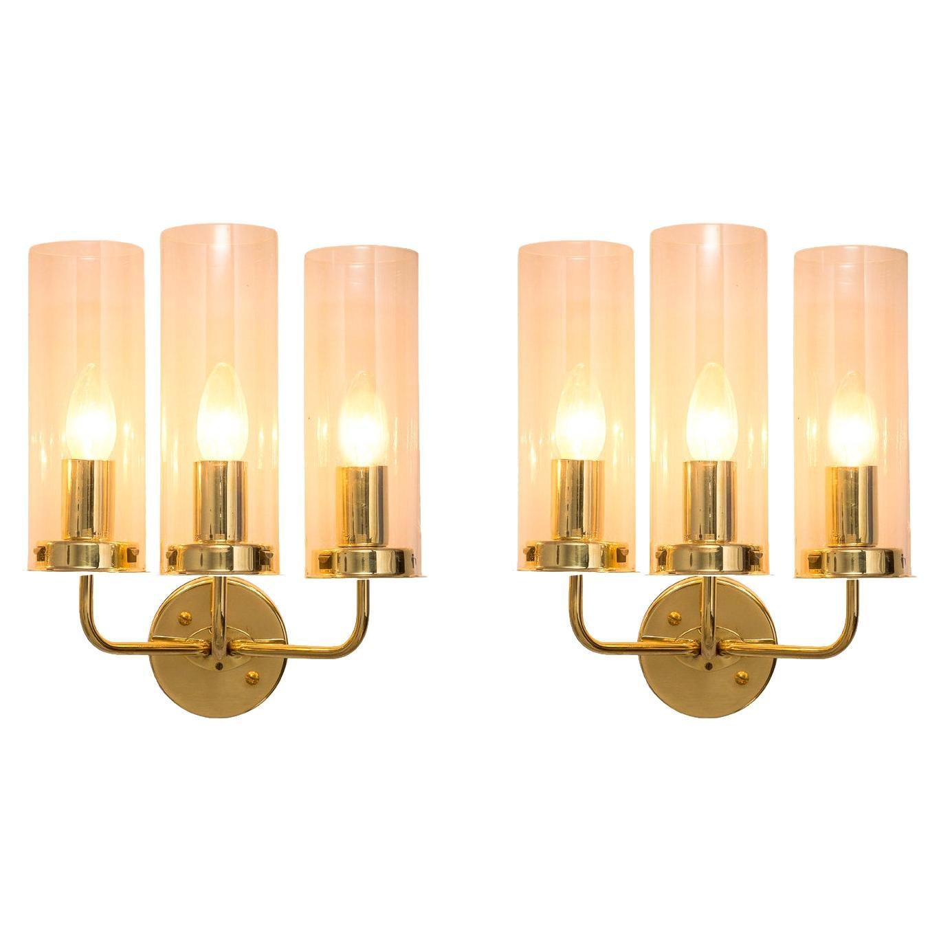 Hans-Agne Jakobsson 'Sonata' Wall Lights in Glass and Brass  For Sale