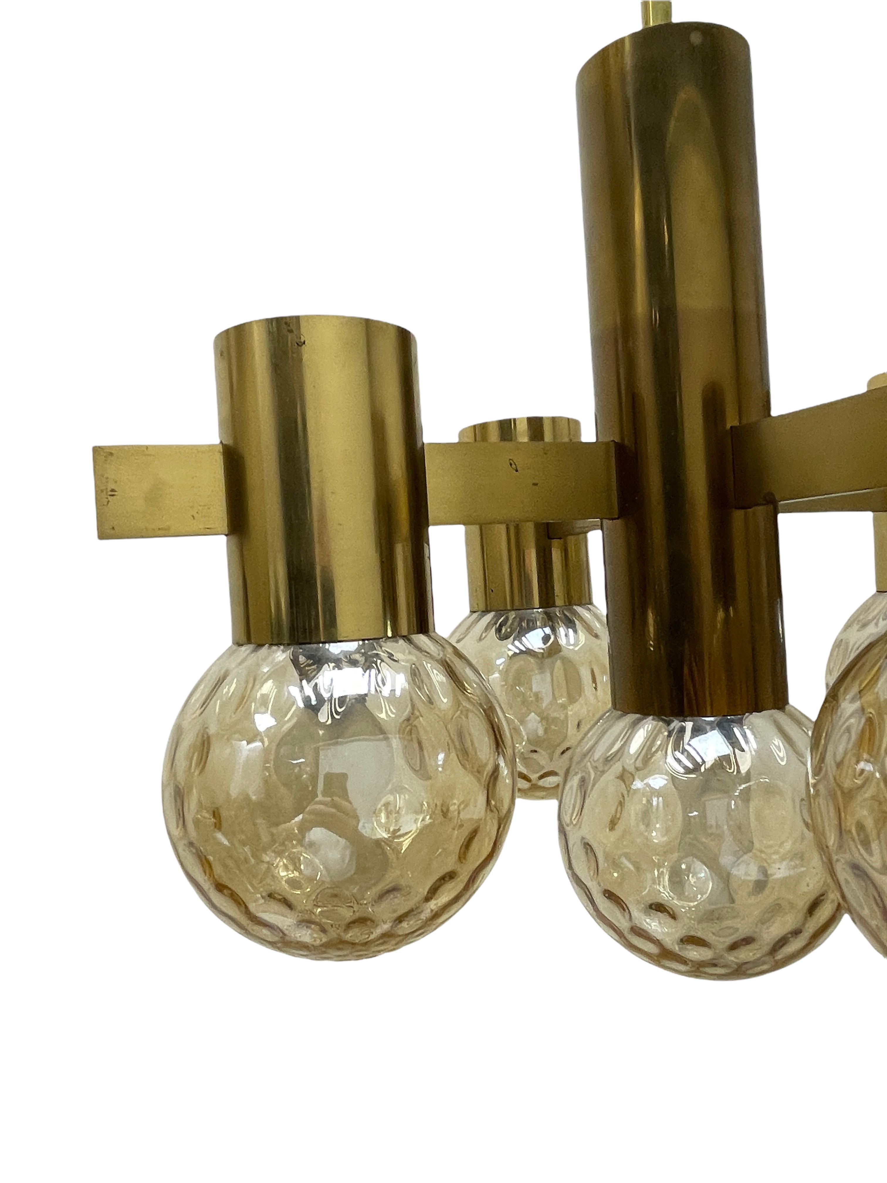 Hans Agne Jakobsson Sputnik Orbit Brass and Glass Ball Chandelier Sweden 1960s For Sale 5