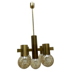 Hans Agne Jakobsson Sputnik Orbit Brass and Glass Ball Chandelier Sweden 1960s