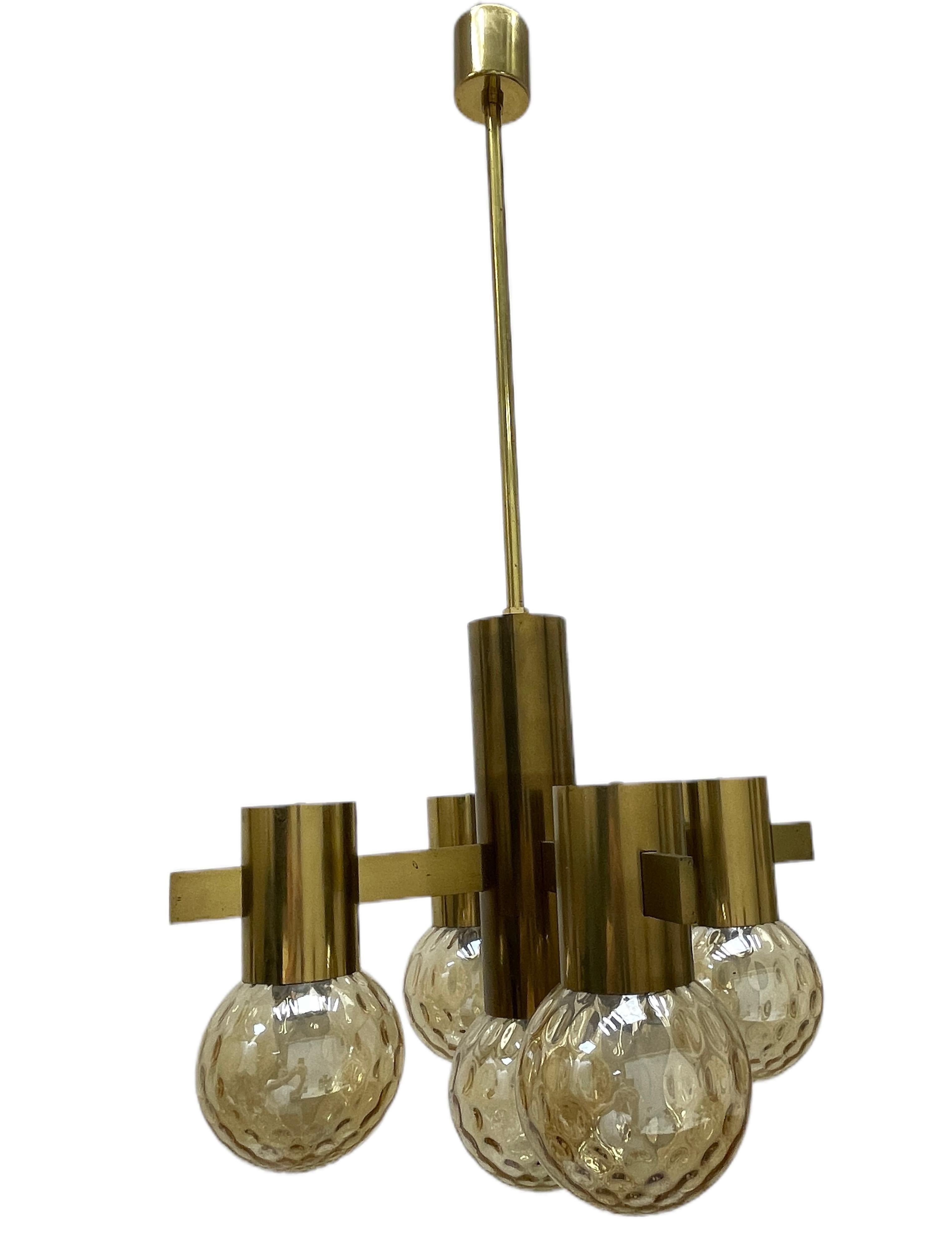 Mid-Century Modern Hans Agne Jakobsson Sputnik Orbit Brass and Glass Ball Chandelier Sweden 1960s For Sale