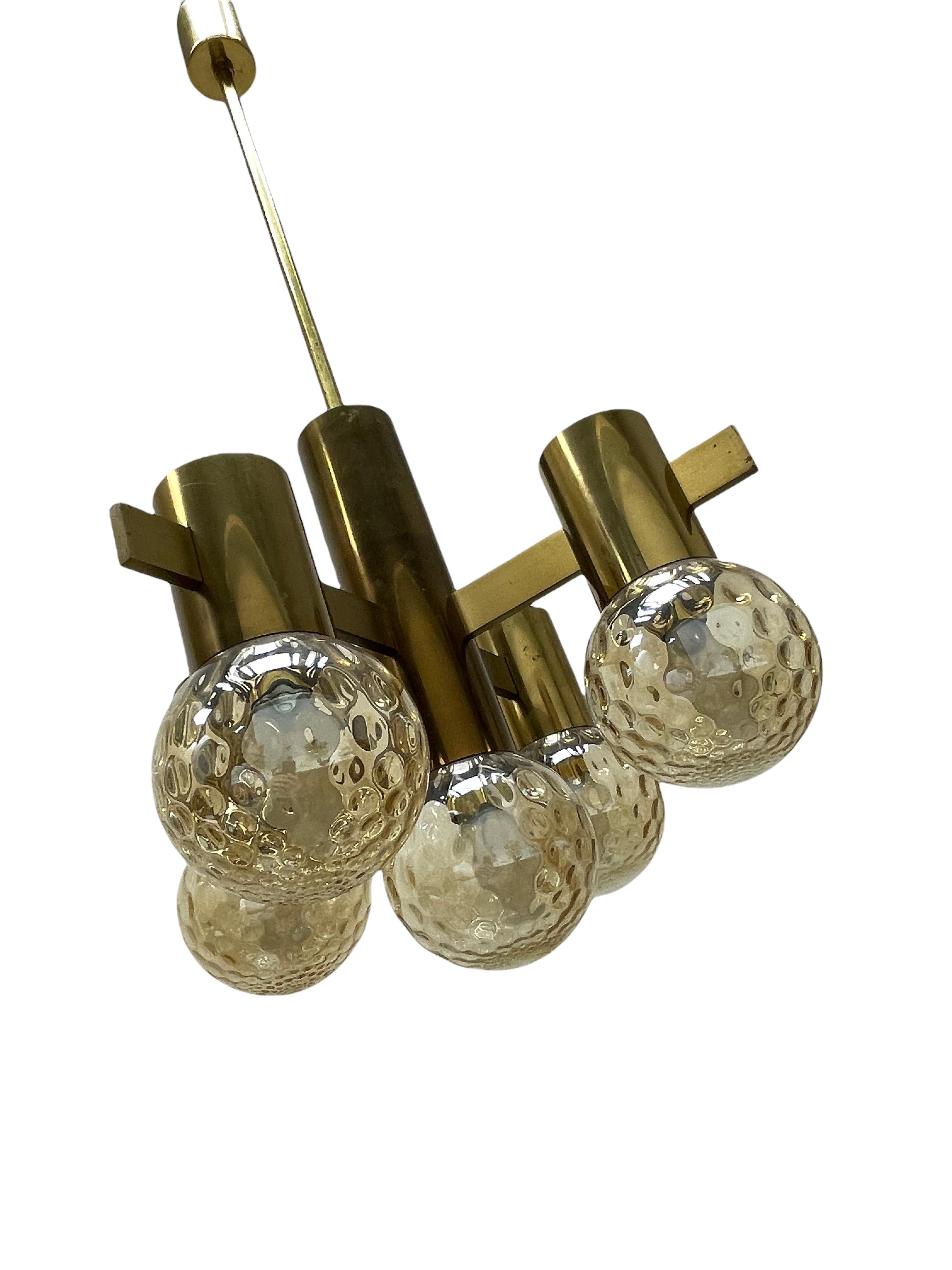 Hans Agne Jakobsson Sputnik Orbit Brass and Glass Ball Chandelier Sweden 1960s For Sale 1