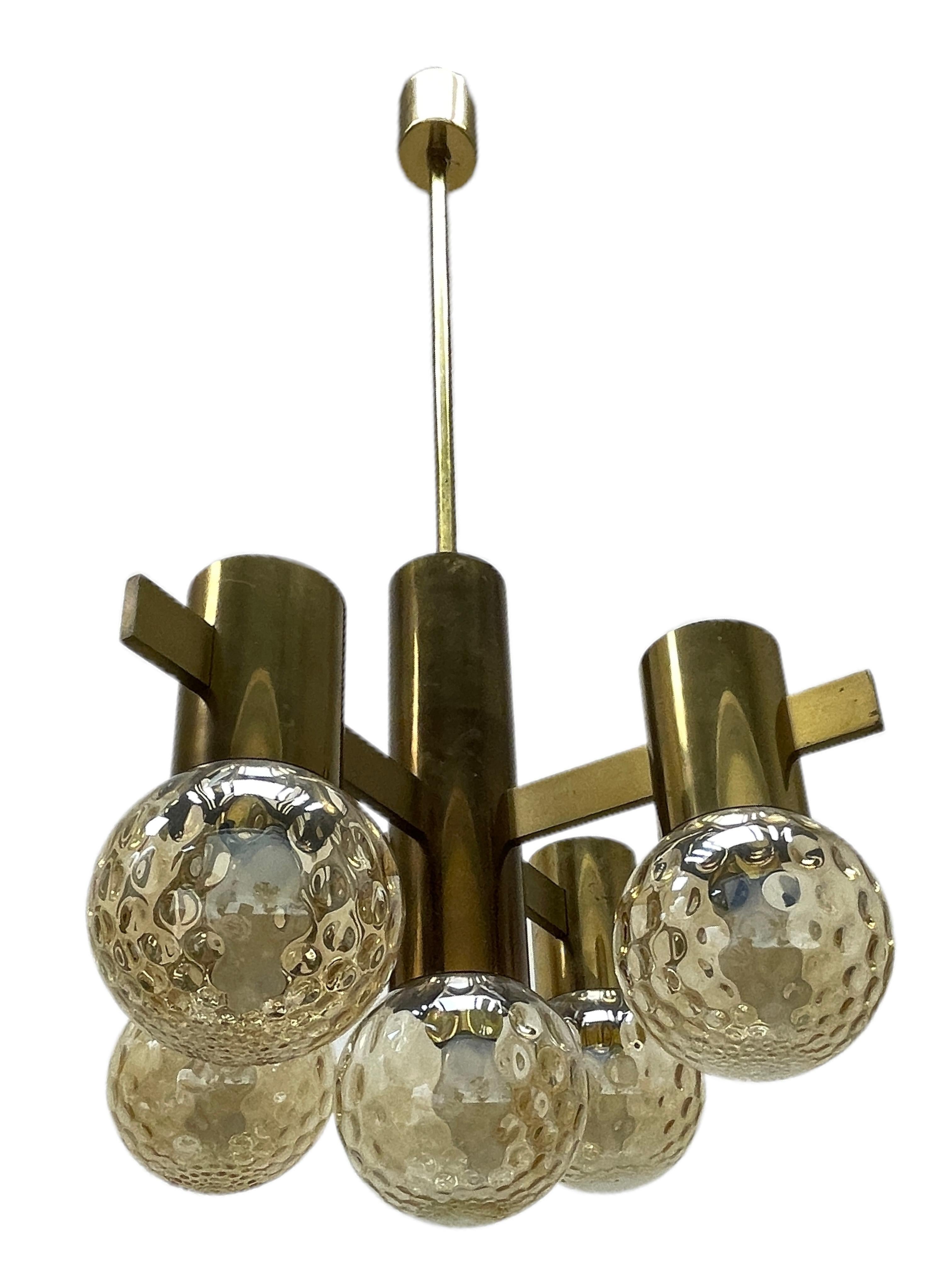 Hans Agne Jakobsson Sputnik Orbit Brass and Glass Ball Chandelier Sweden 1960s For Sale 2