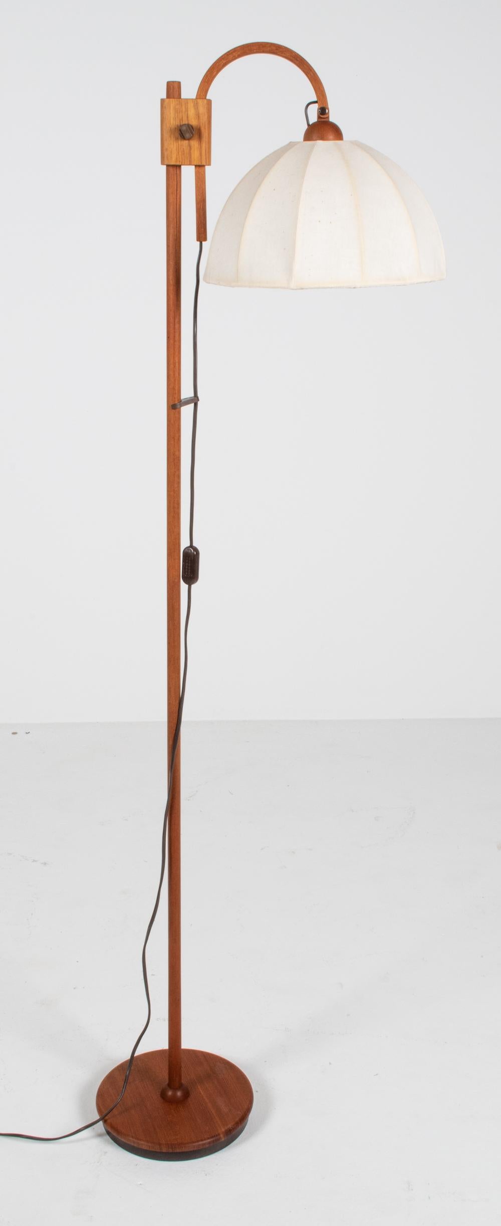 Fabric Hans-Agne Jakobsson-Style Danish Mid-Century Teak Floor Lamp For Sale