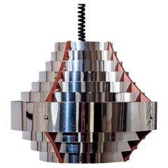 Hans Agne Jakobsson style. Space Age teak and chrome pendant lamp, Sweden, 1970s
