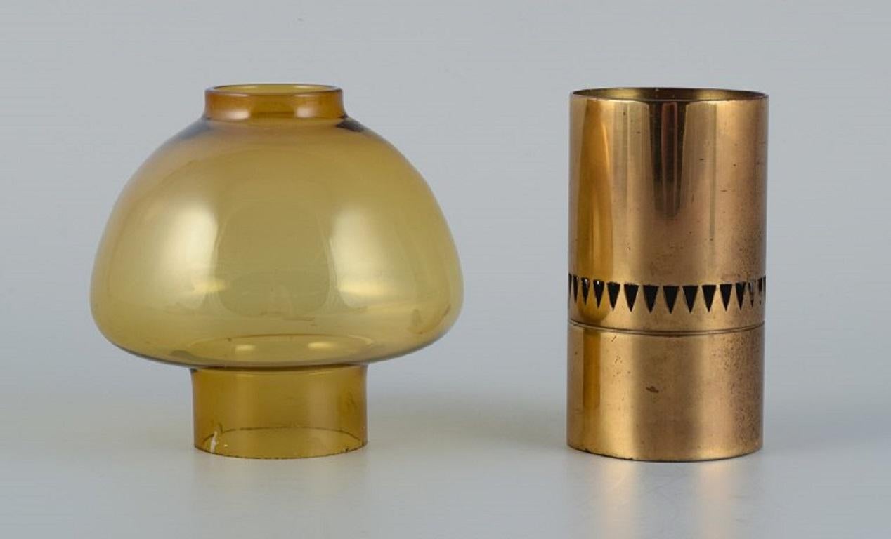 Hans Agne Jakobsson, Sweden, Tealight Lamp in Brass and Smoked Glass For Sale 1