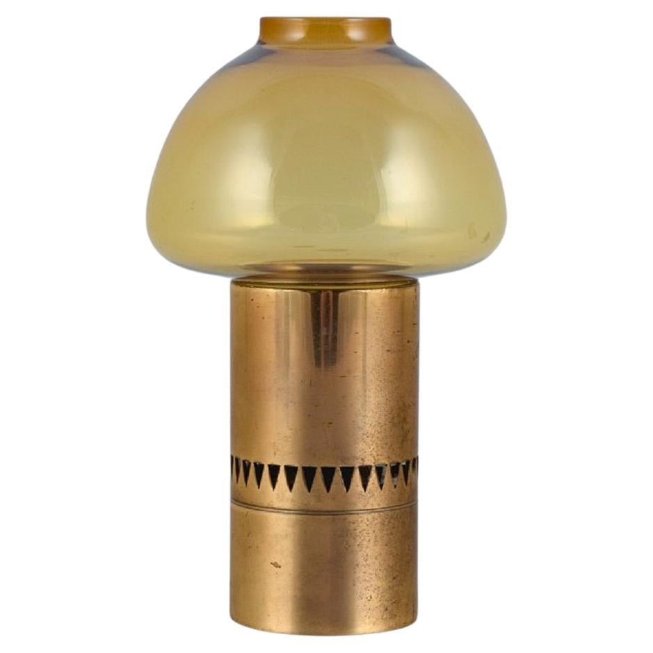 Hans Agne Jakobsson, Sweden, Tealight Lamp in Brass and Smoked Glass For Sale