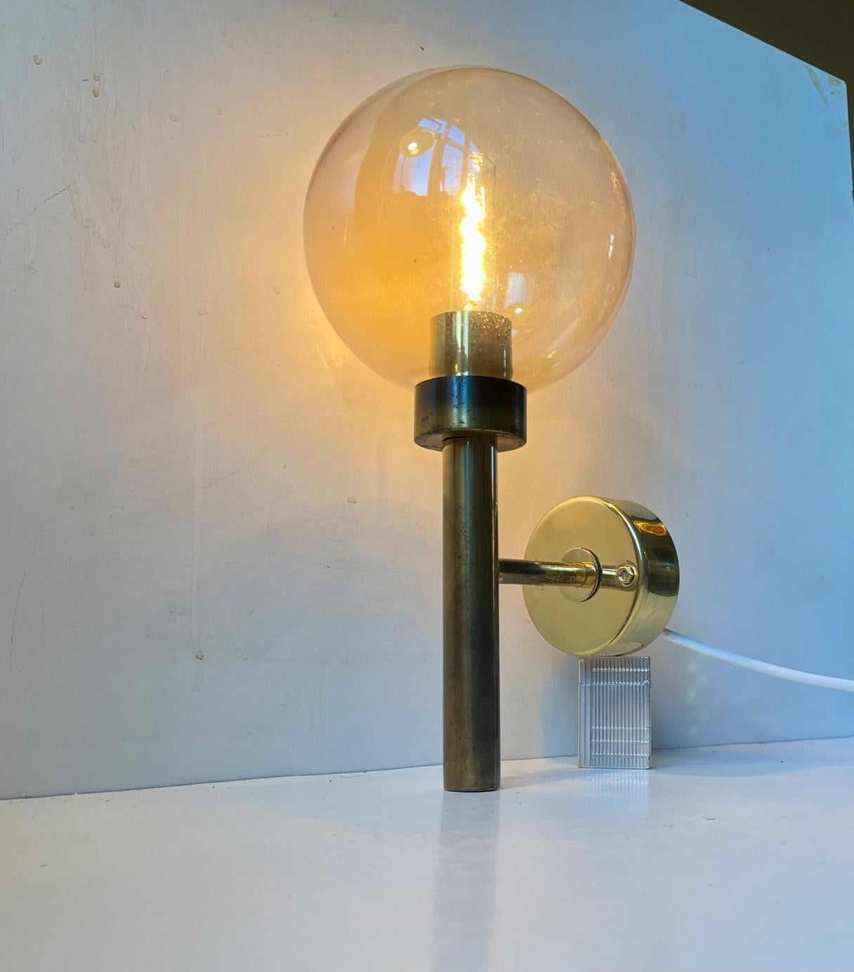 Hans Agne Jakobsson Swedish Modern Wall Sconce in Brass & Smoke Glass In Good Condition For Sale In Esbjerg, DK