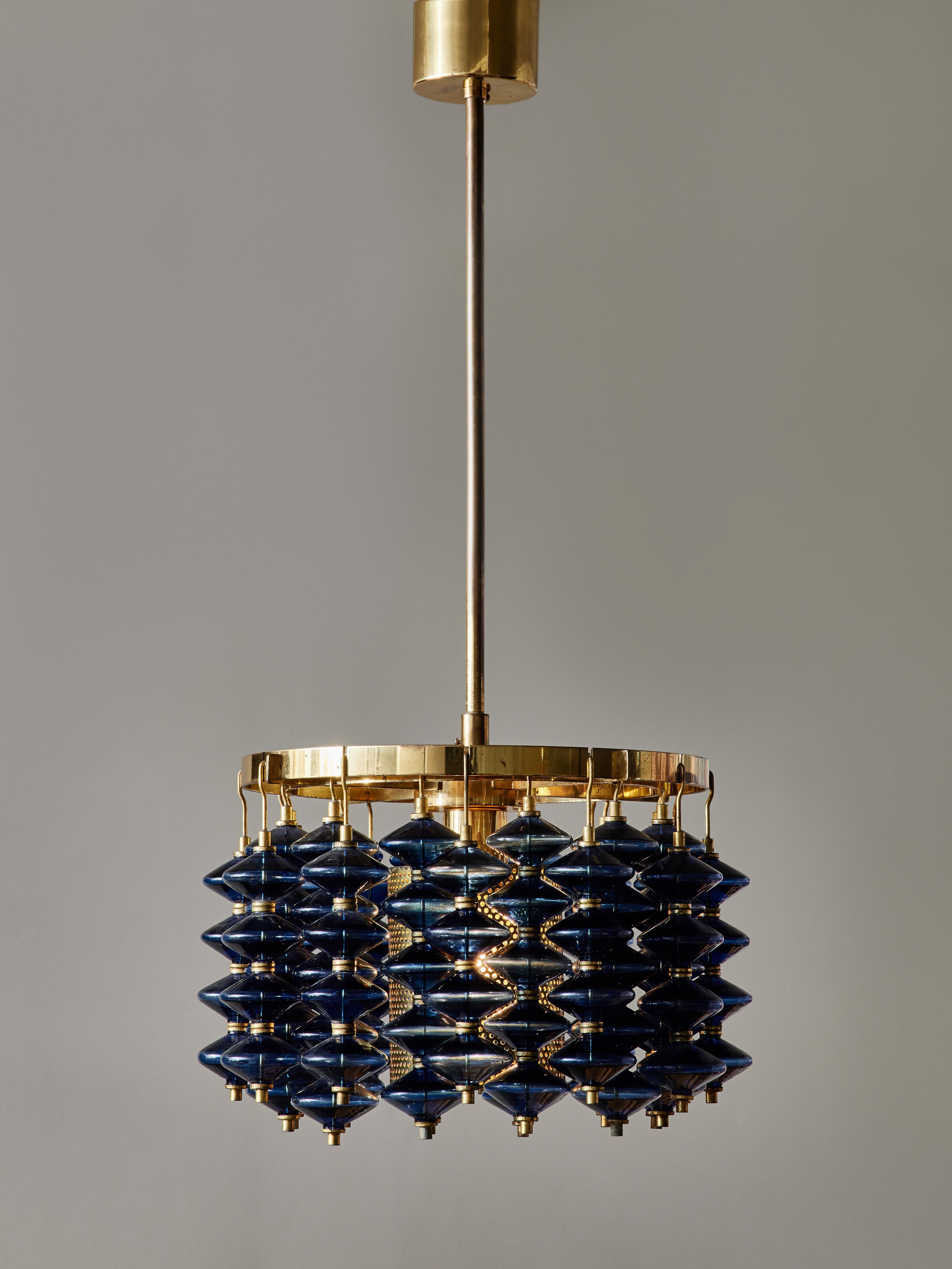 Mid-Century Modern Hans-Agne Jakobsson T-581 Chandelier with Blue Glass