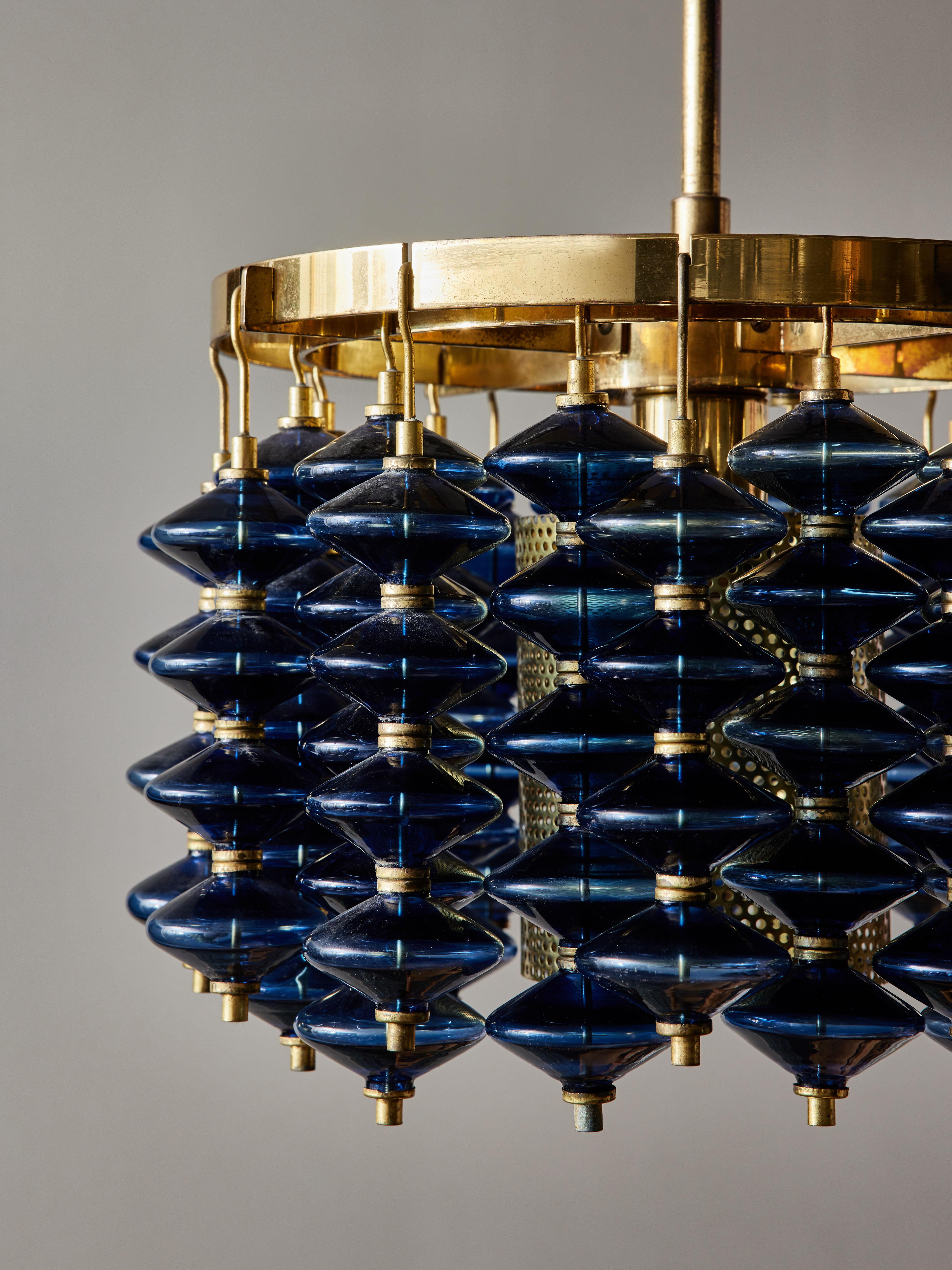 Swedish Hans-Agne Jakobsson T-581 Chandelier with Blue Glass