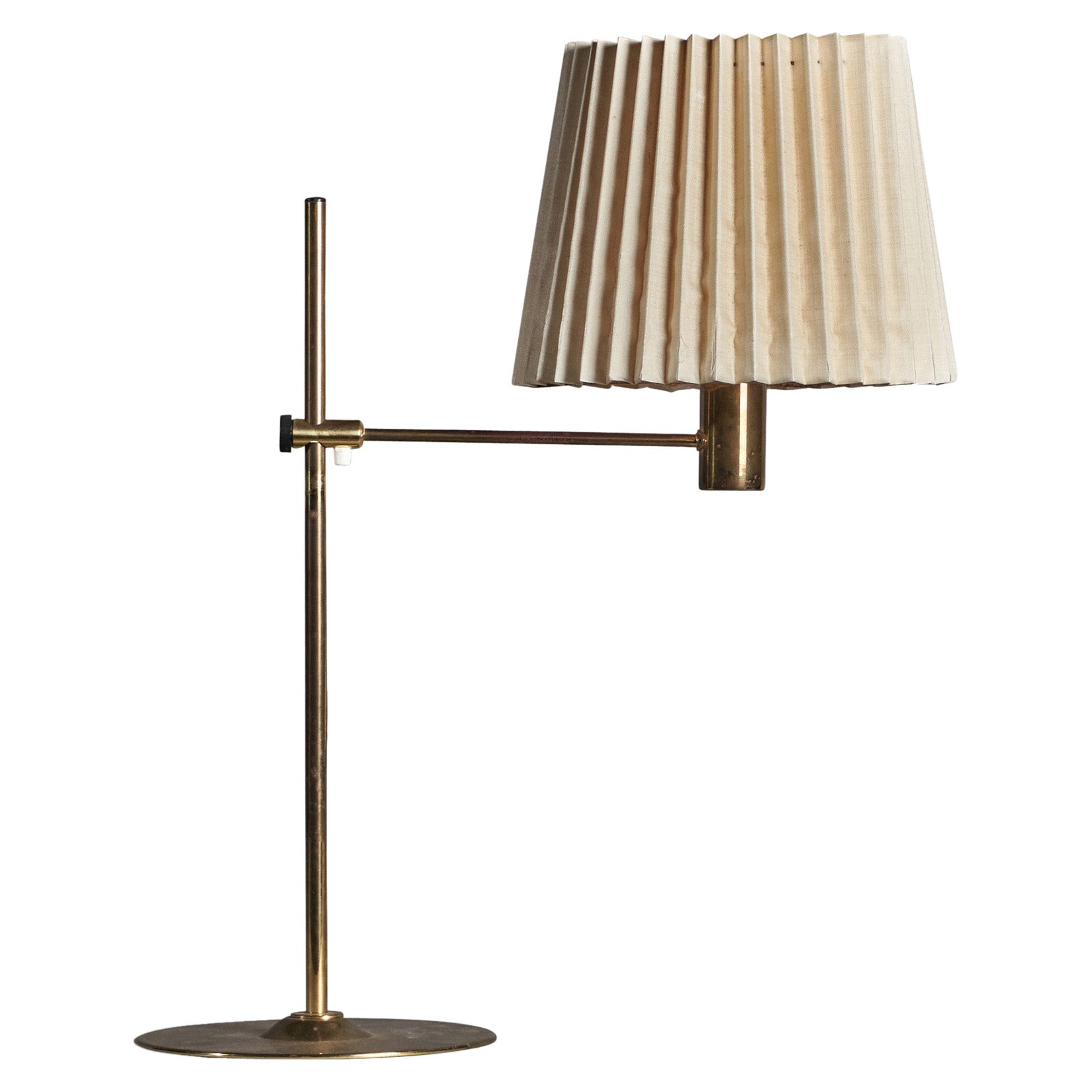 Hans-Agne Jakobsson, Lampe de Table, Laiton, Tissu, Suède, 1970