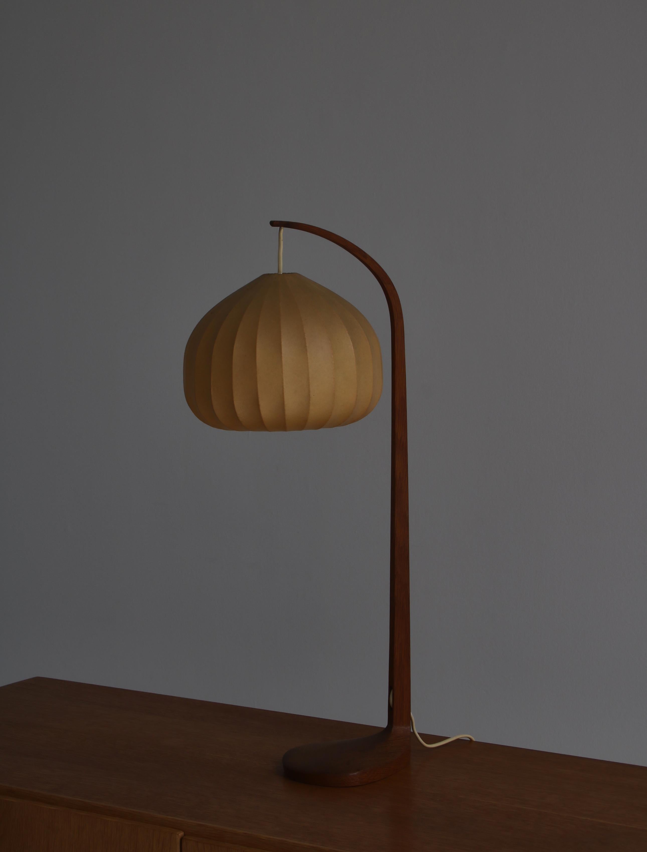 Hans Agne-Jakobsson Table Lamp in Oak and Leather, Markaryd, 1960s 8