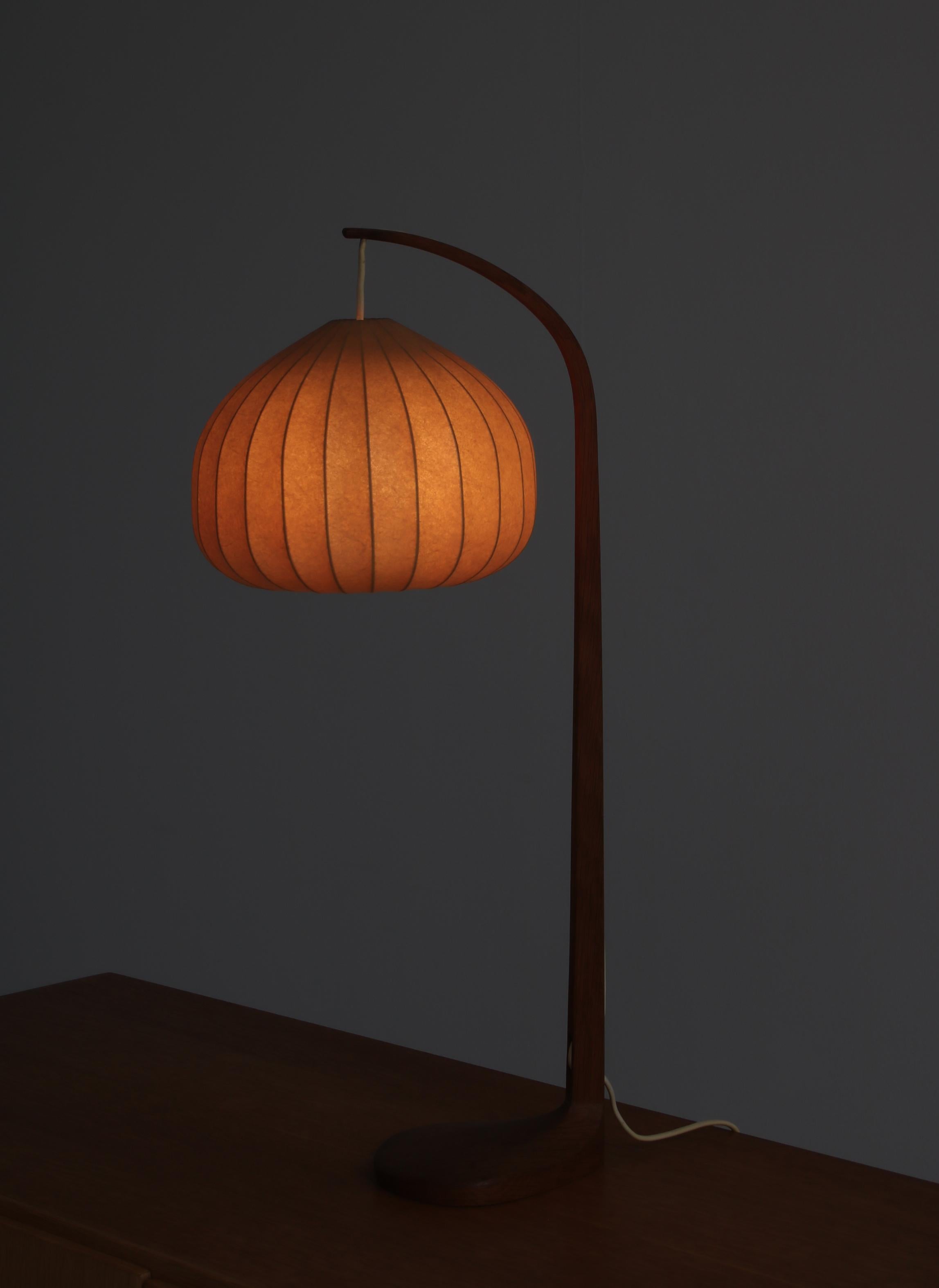 Scandinavian Modern Hans Agne-Jakobsson Table Lamp in Oak and Leather, Markaryd, 1960s