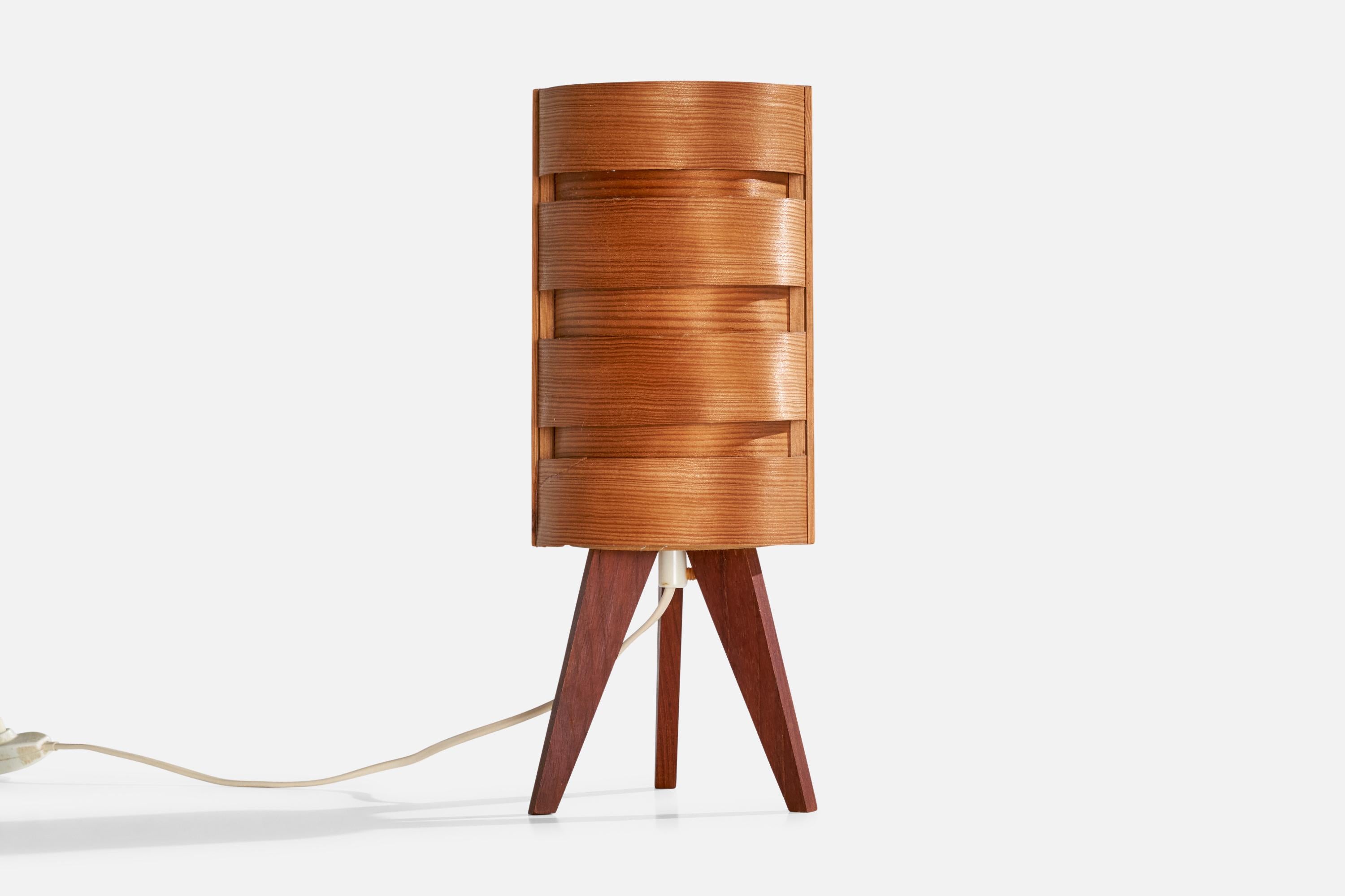 Lampada da tavolo in pino e impiallacciatura di pino modellata, disegnata da Hans-Agne Jakobsson e prodotta da Elysett AB, Svezia, anni '70 circa.

Dimensioni della lampada con paralume (pollici): 13,7