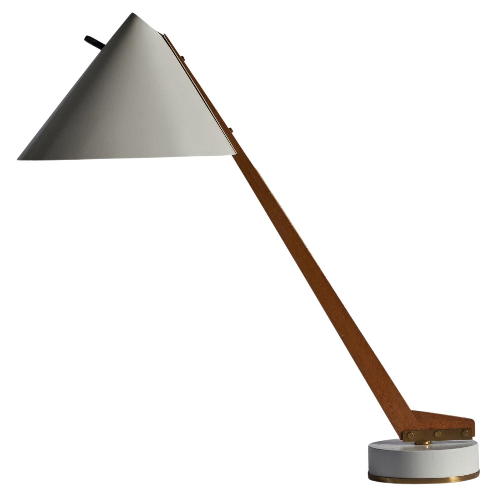 Hans-Agne Jakobsson, Lampe de Table, Teck, Métal, Laiton, Suède, Années 1960 en vente