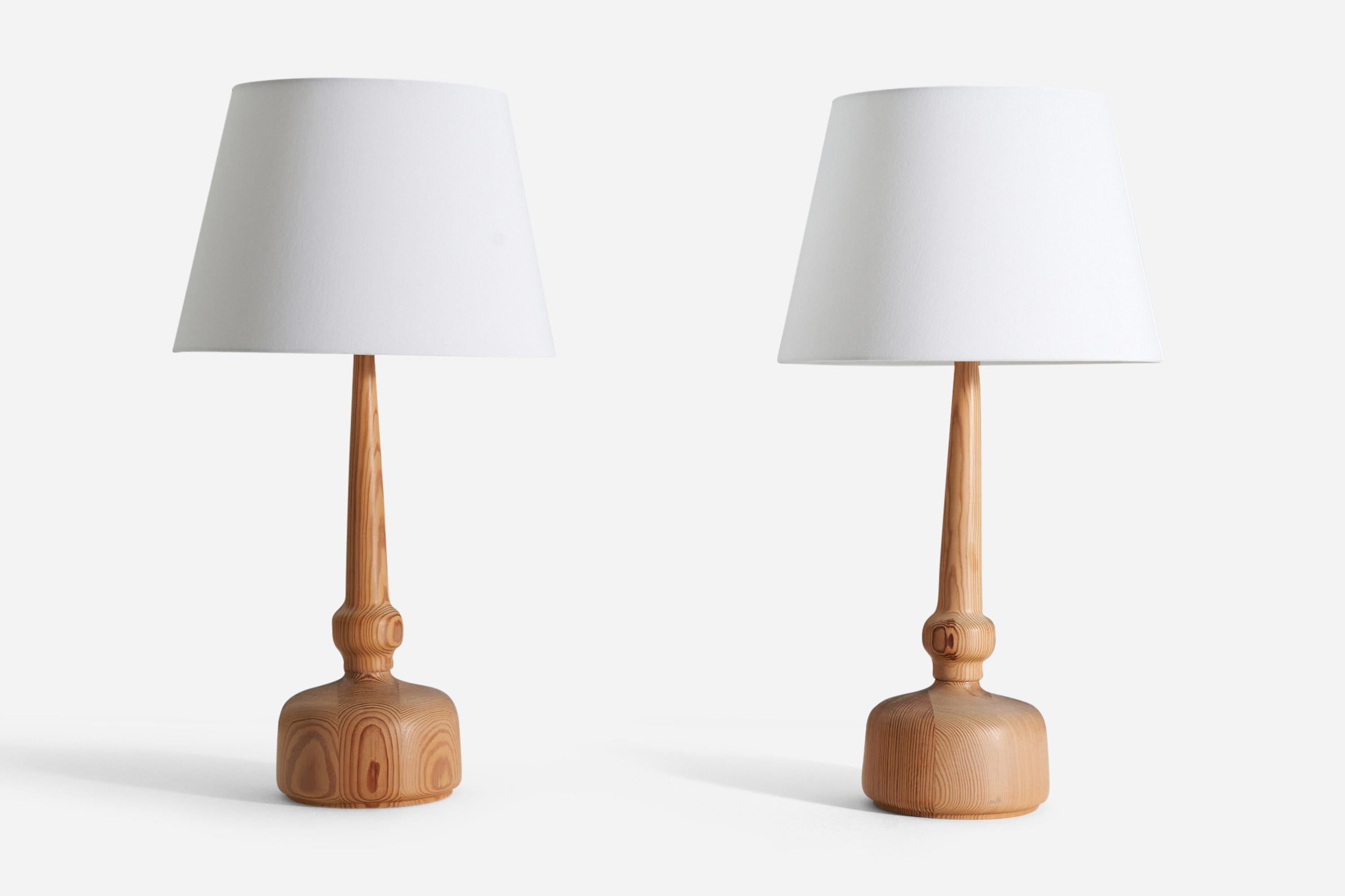 Mid-Century Modern Hans-Agne Jakobsson, Table Lamps, Solid Turned Pine, Sweden, 1970s For Sale