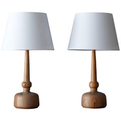 Hans-Agne Jakobsson, Table Lamps, Solid Turned Pine, Sweden, 1970s