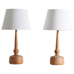 Hans-Agne Jakobsson, Table Lamps, Solid Turned Pine, Sweden, 1970s