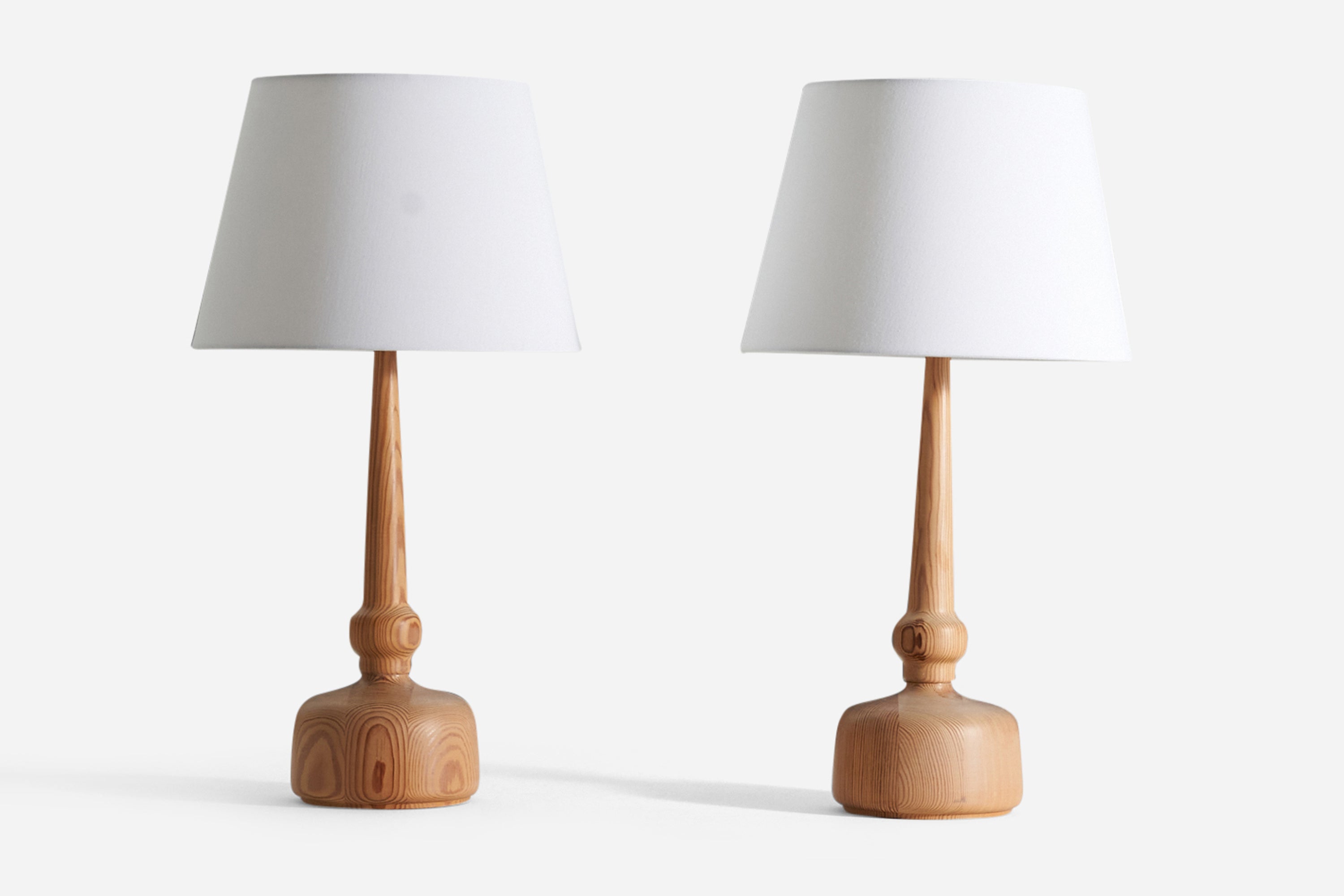 Hans-Agne Jakobsson, Table Lamps, Solid Turned Pine, Sweden, 1970s For Sale