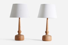 Hans-Agne Jakobsson, Table Lamps, Solid Turned Pine, Sweden, 1970s