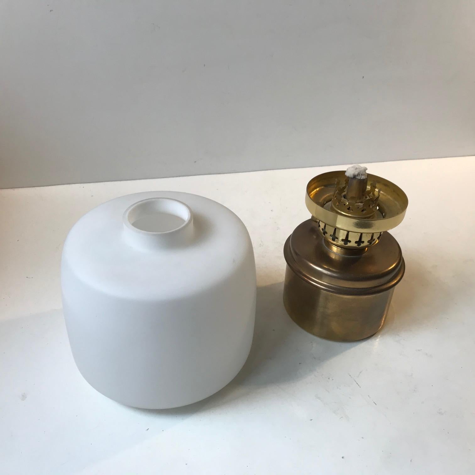 Swedish Hans-Agne Jakobsson Table Oil Lamp in Brass and Opaline Glass, 1960s For Sale