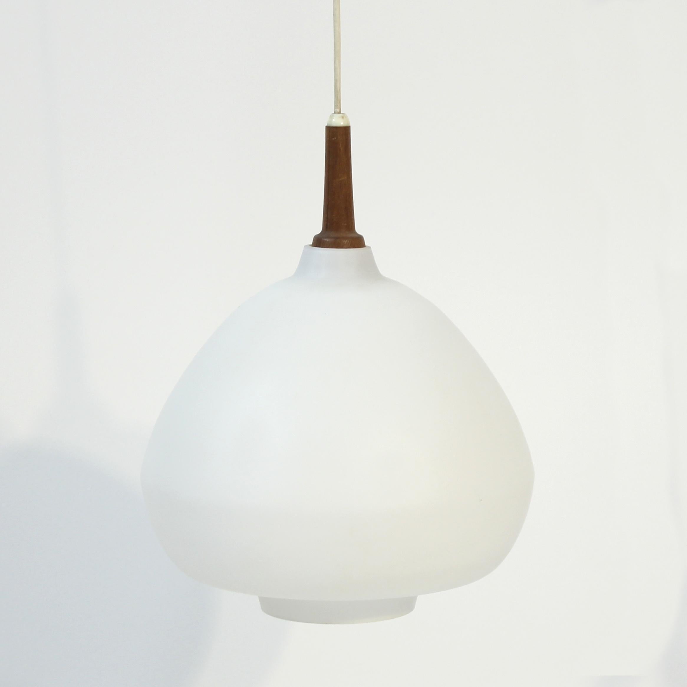 Scandinavian Modern Hans-Agne Jakobsson, teak and opaline glass ceiling lamp, 1950s For Sale