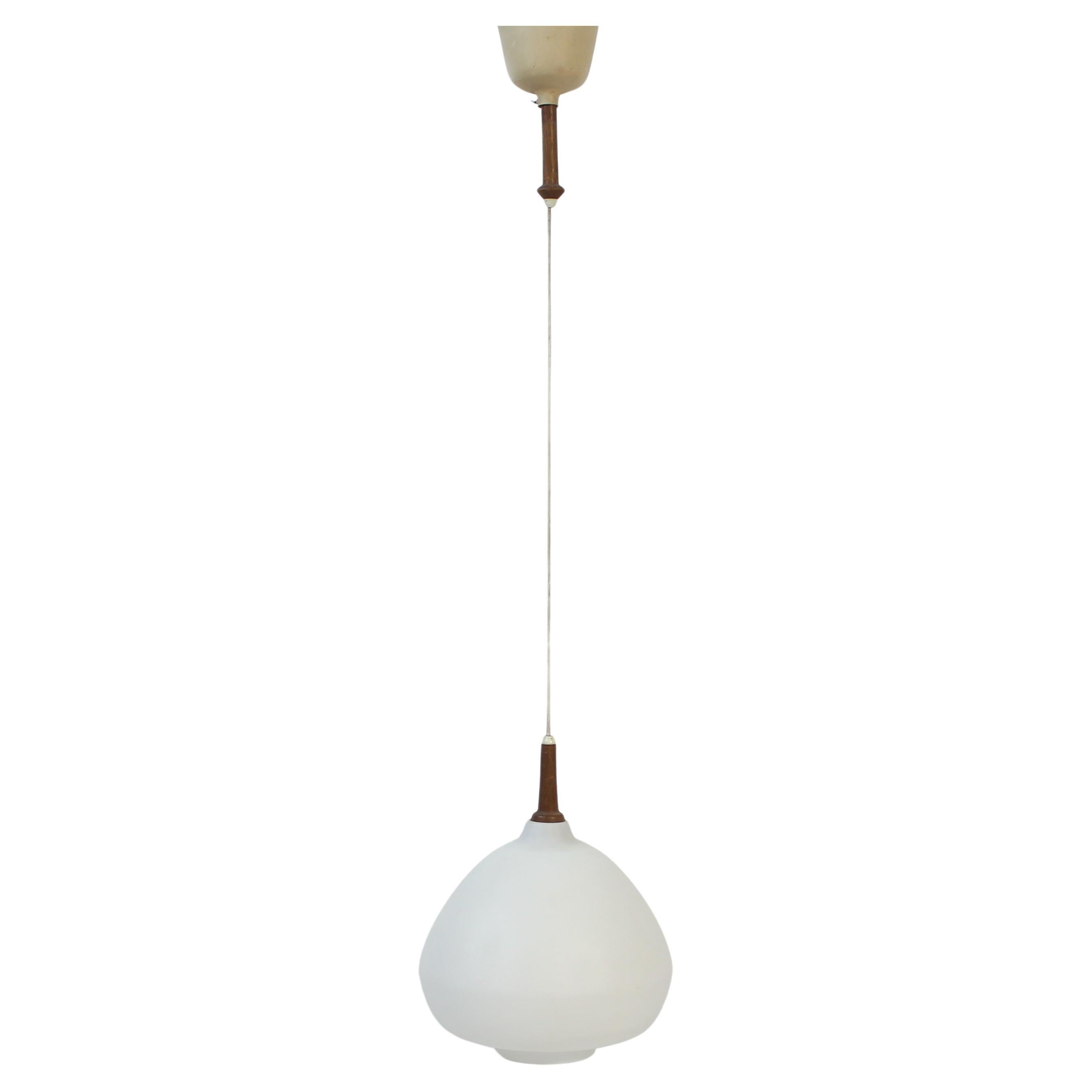 Hans-Agne Jakobsson, teak and opaline glass ceiling lamp, 1950s