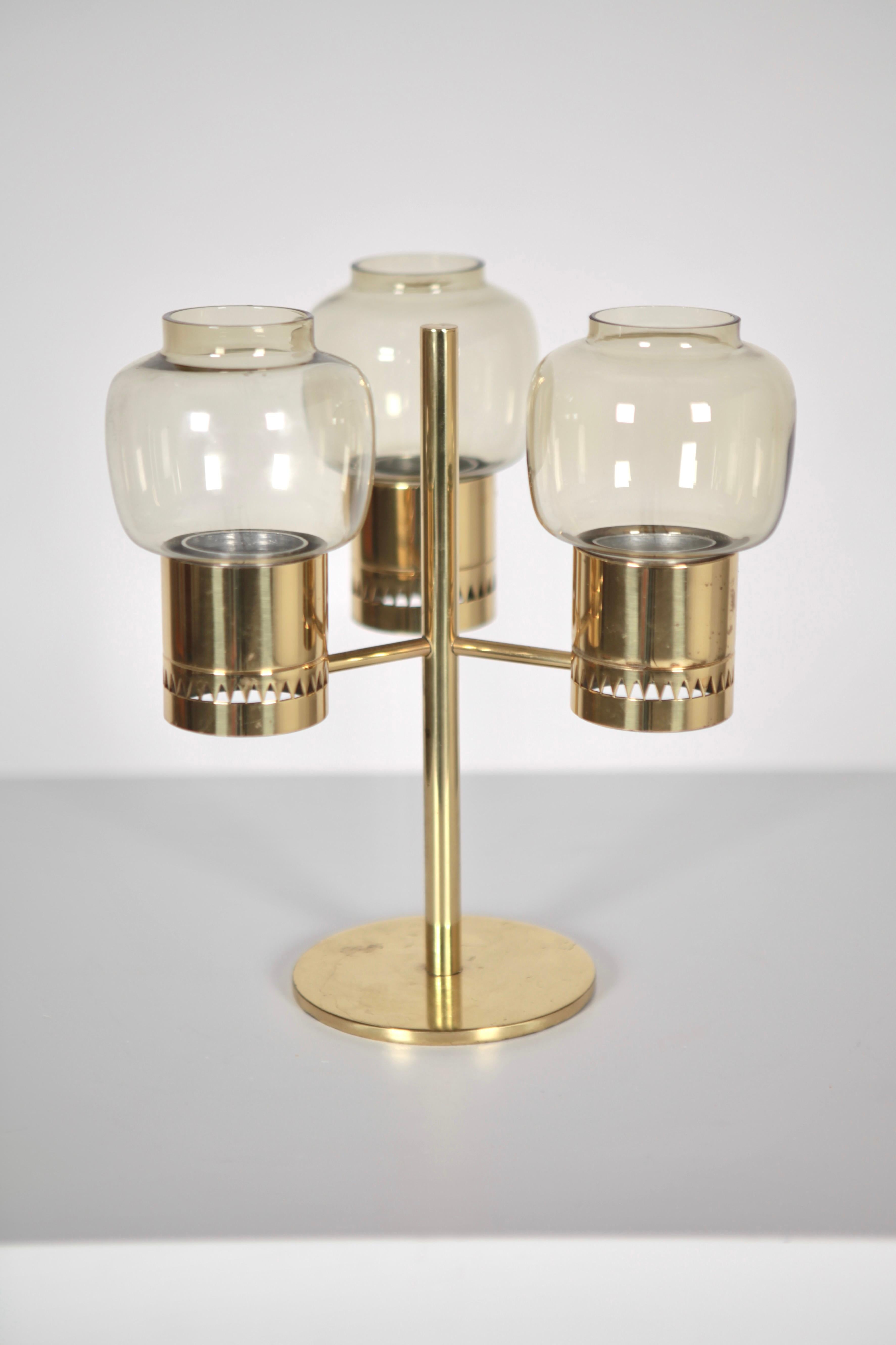 Mid-20th Century Hans-Agne Jakobsson, Three-Armed Candelabra, Sweden, 1950s For Sale