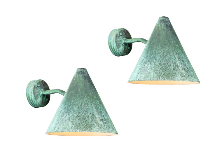 Hans-Agne Jakobsson 'Tratten' Verdigris Patinated Outdoor Sconce In New Condition For Sale In Glendale, CA