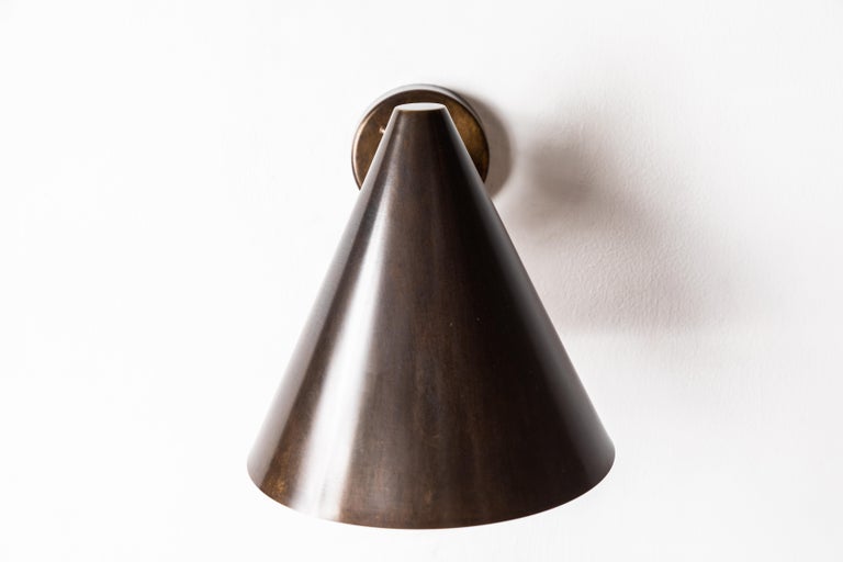 Contemporary Pair of Hans-Agne Jakobsson 'Tratten' Dark Brown Patinated Outdoor Sconces For Sale