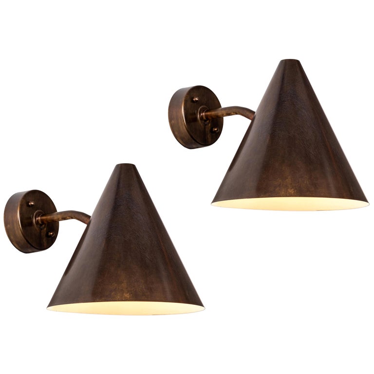 Pair of Hans-Agne Jakobsson 'Tratten' Dark Brown Patinated Outdoor Sconces For Sale