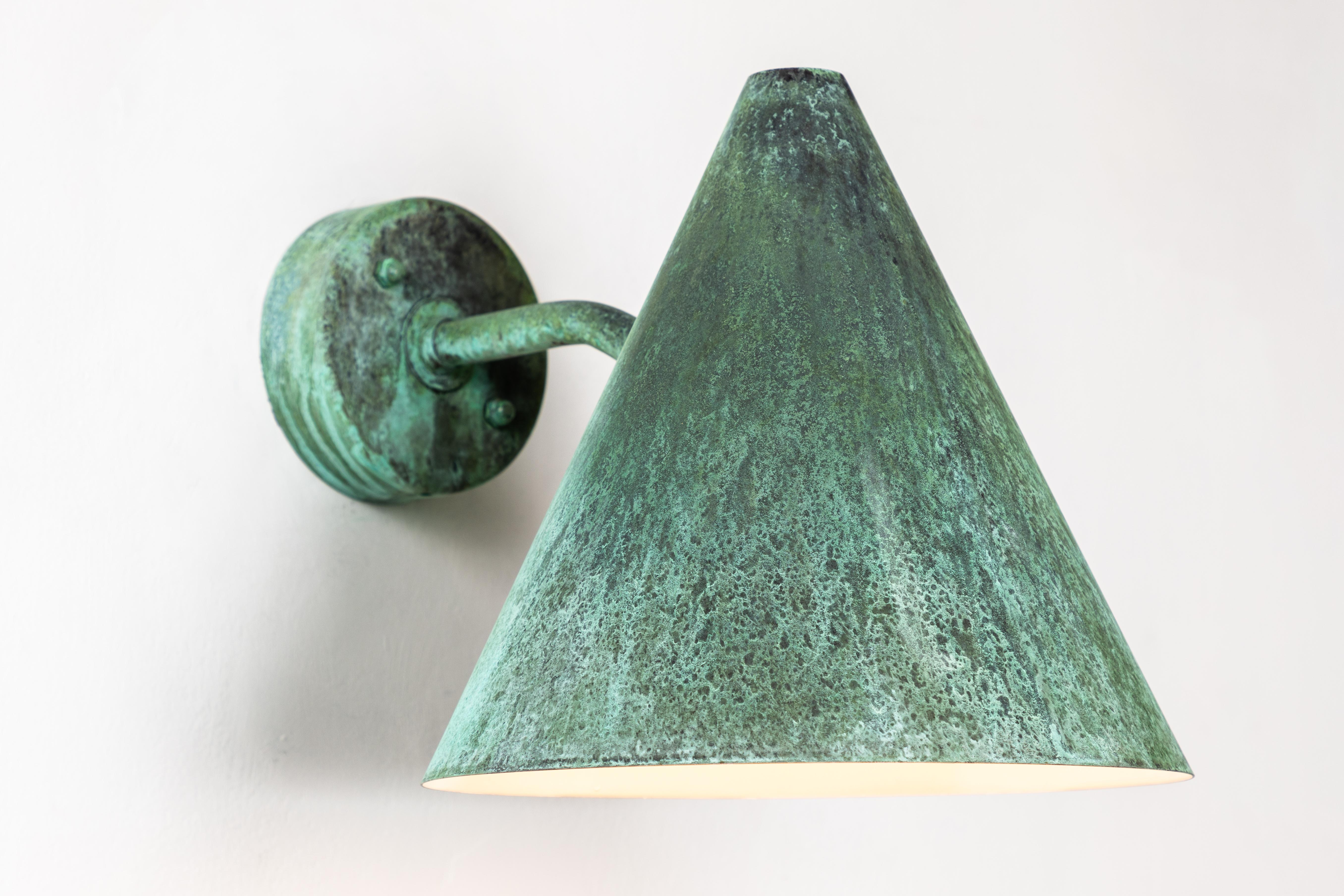 Pair of Hans-Agne Jakobsson 'Tratten' Verdigris Patinated Outdoor Sconces For Sale 8