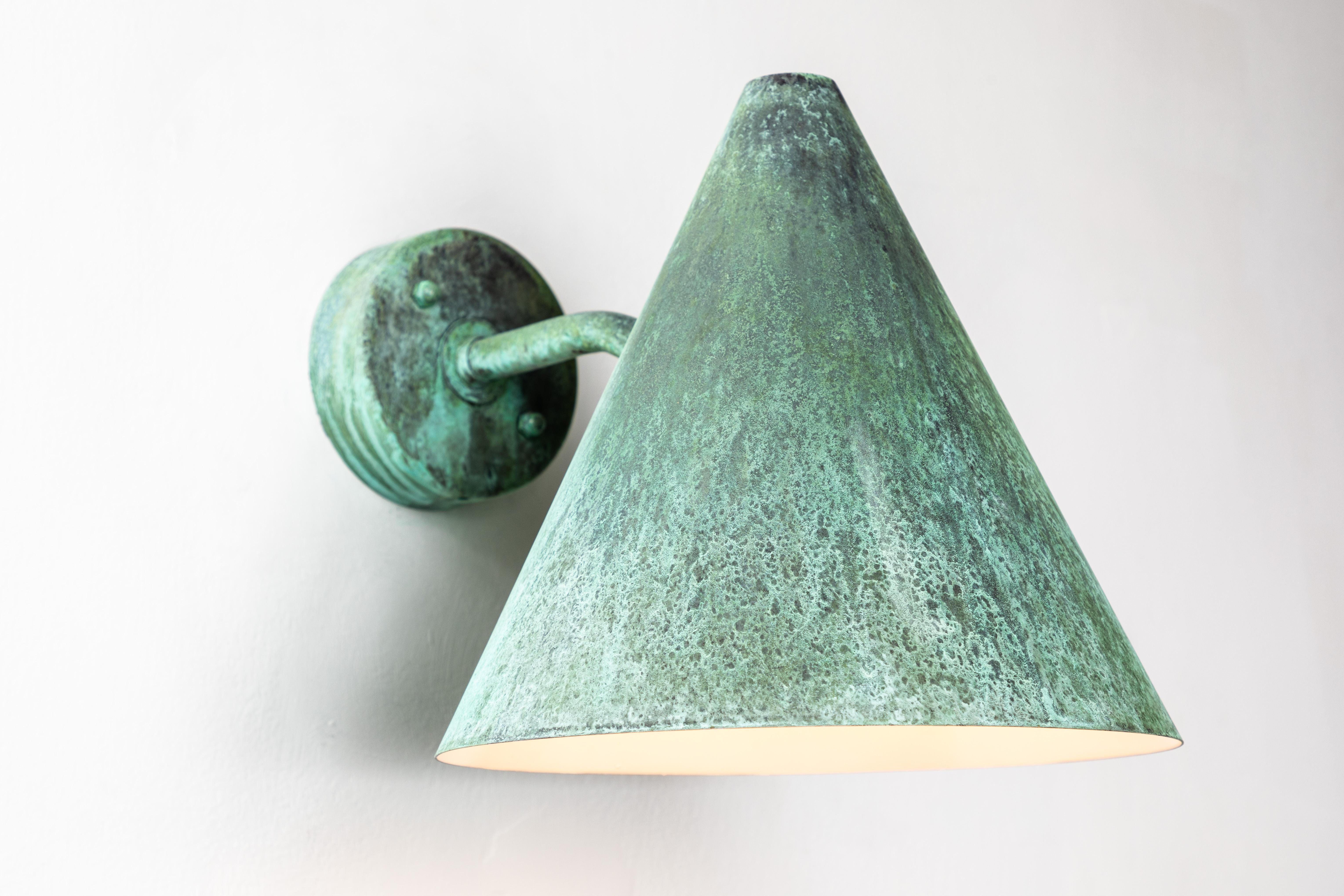 Contemporary Pair of Hans-Agne Jakobsson 'Tratten' Verdigris Patinated Outdoor Sconces For Sale