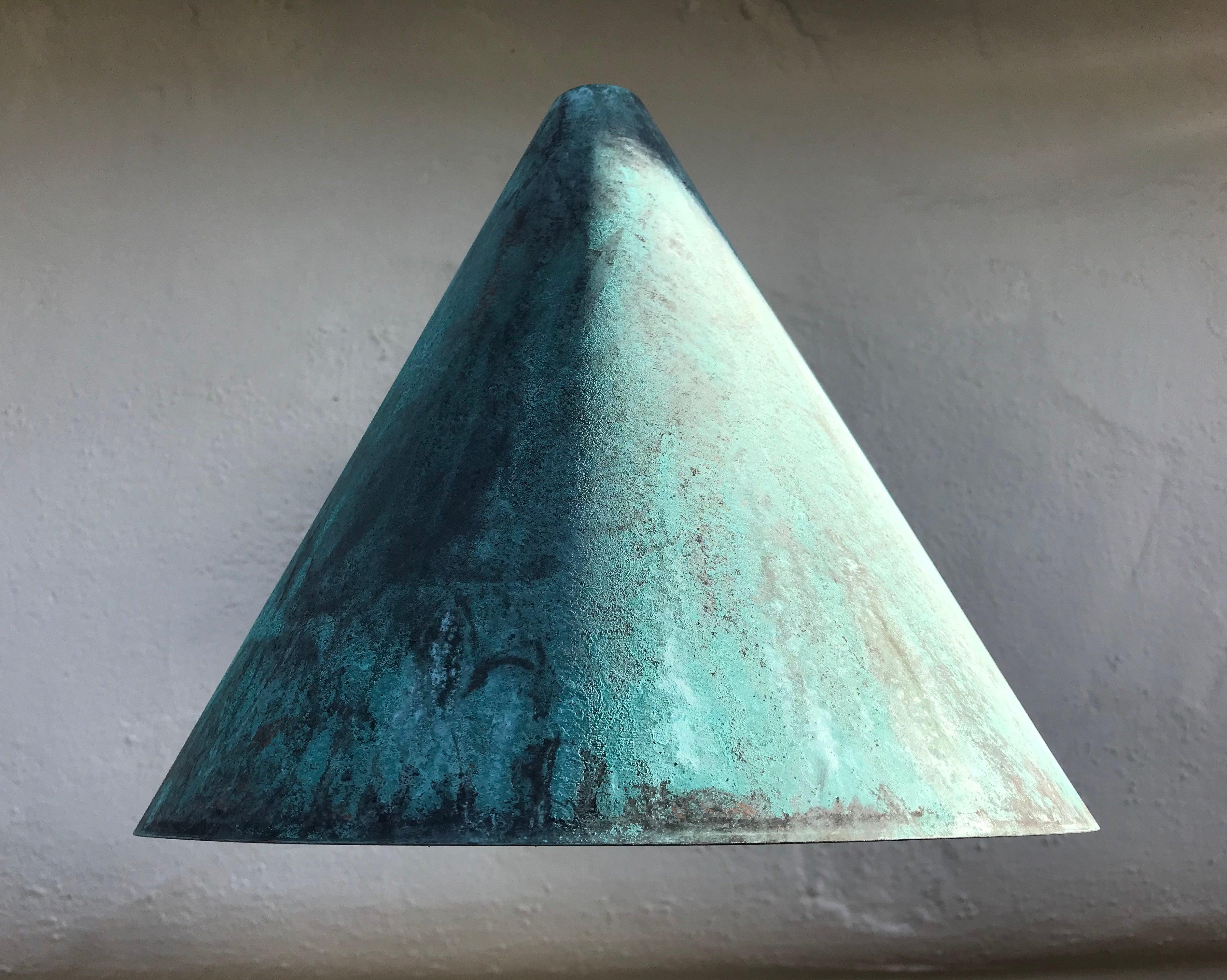 Hans-Agne Jakobsson 'Tratten' Verdigris Patinated Outdoor Sconce In New Condition For Sale In Glendale, CA