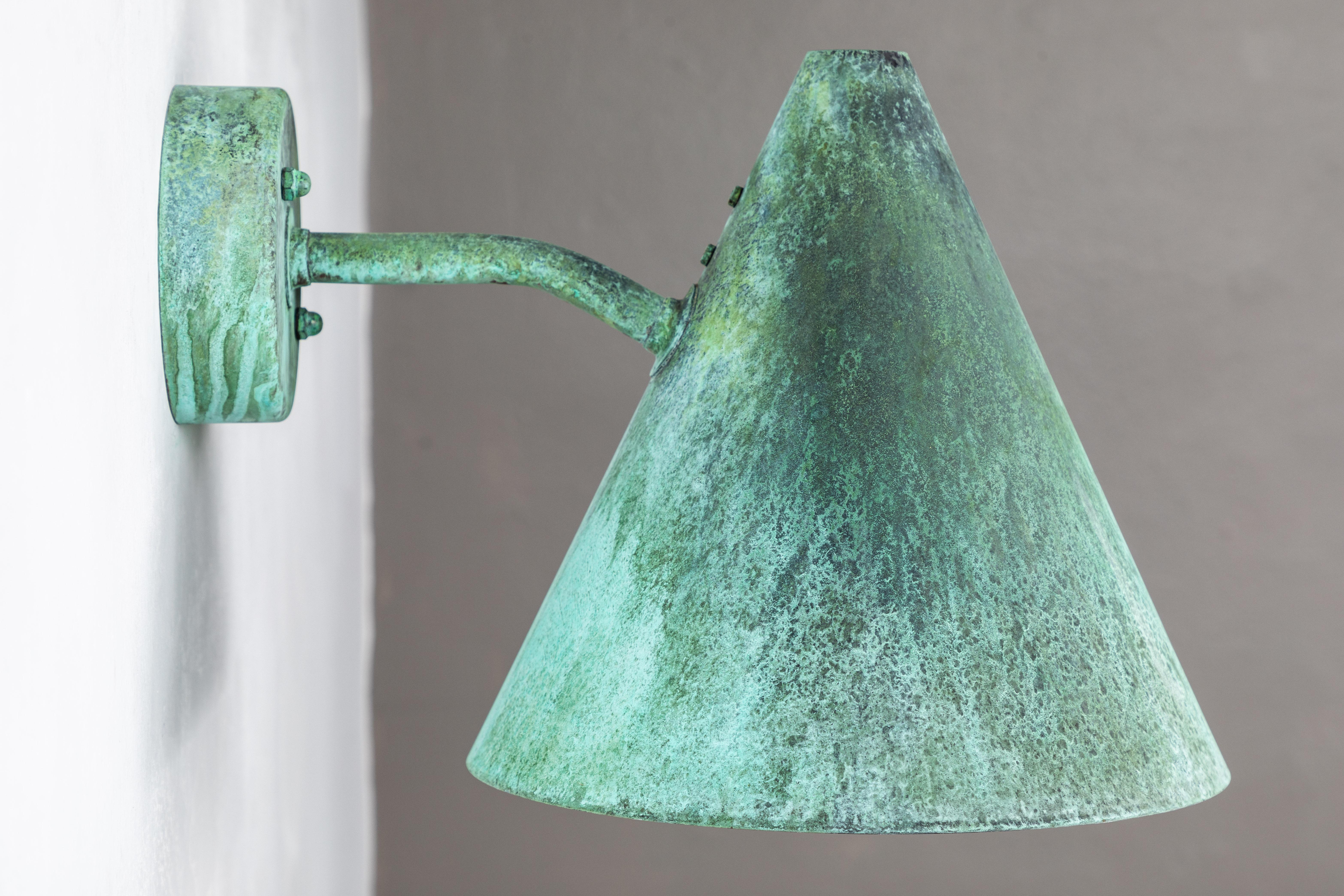 Pair of Hans-Agne Jakobsson 'Tratten' Verdigris Patinated Outdoor Sconces For Sale 1