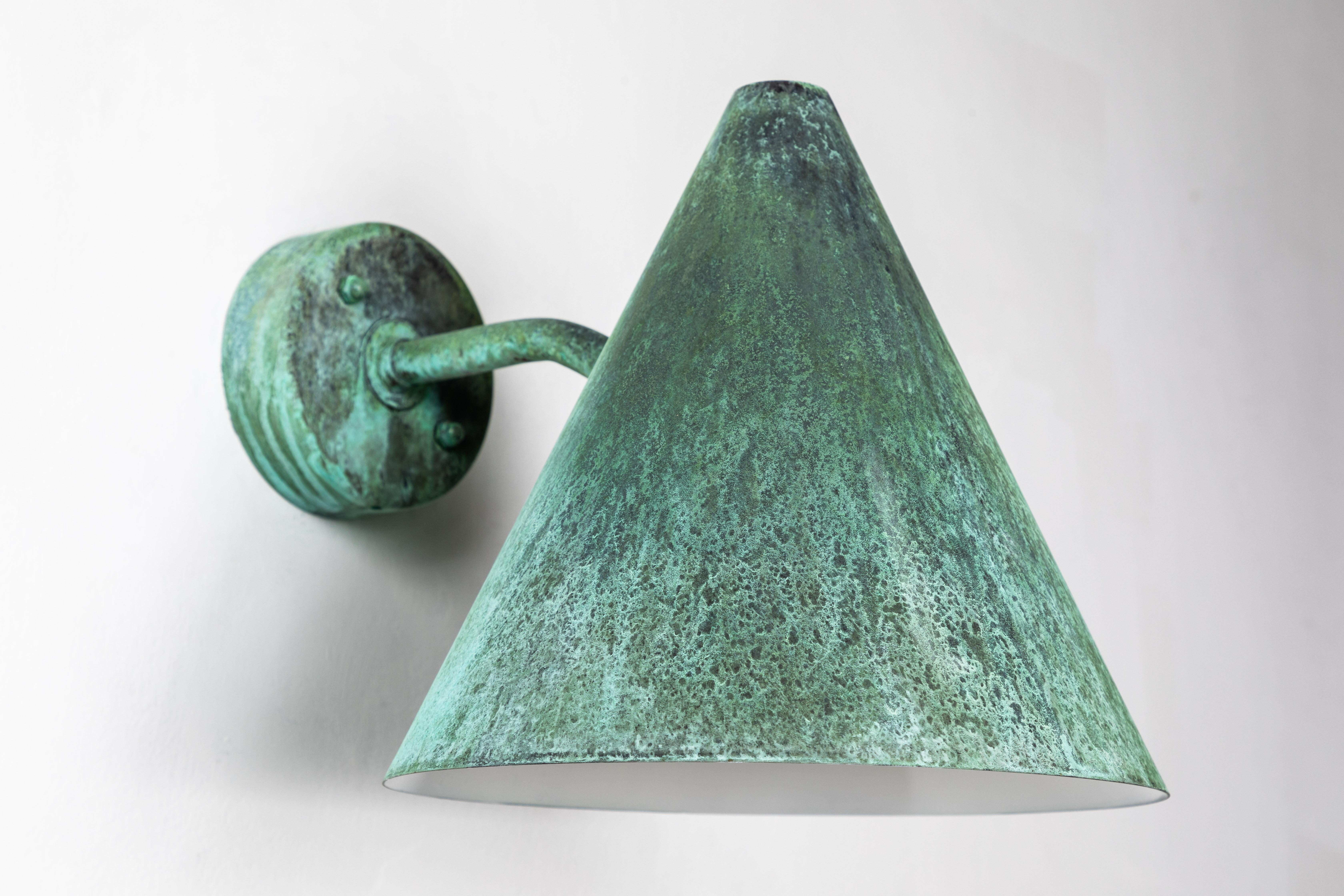Pair of Hans-Agne Jakobsson 'Tratten' Verdigris Patinated Outdoor Sconces For Sale 3